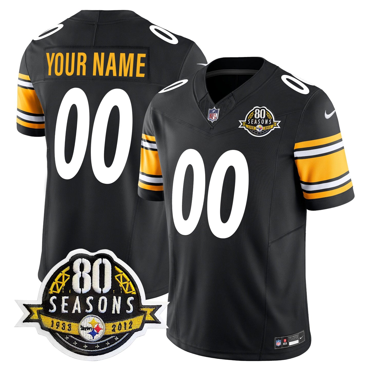 Steelers 80th Anniversary Patch Vapor Limited Custom Jersey - All Stitched