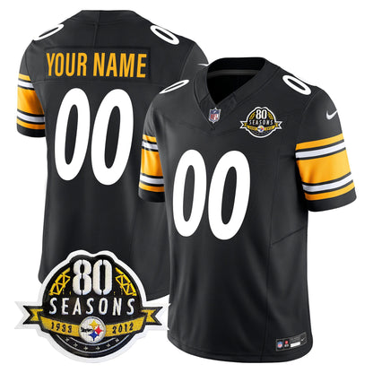 Steelers 80th Anniversary Patch Vapor Limited Custom Jersey - All Stitched