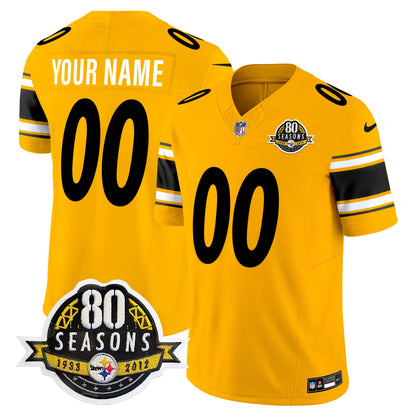Steelers 80th Anniversary Patch Vapor Limited Custom Jersey - All Stitched
