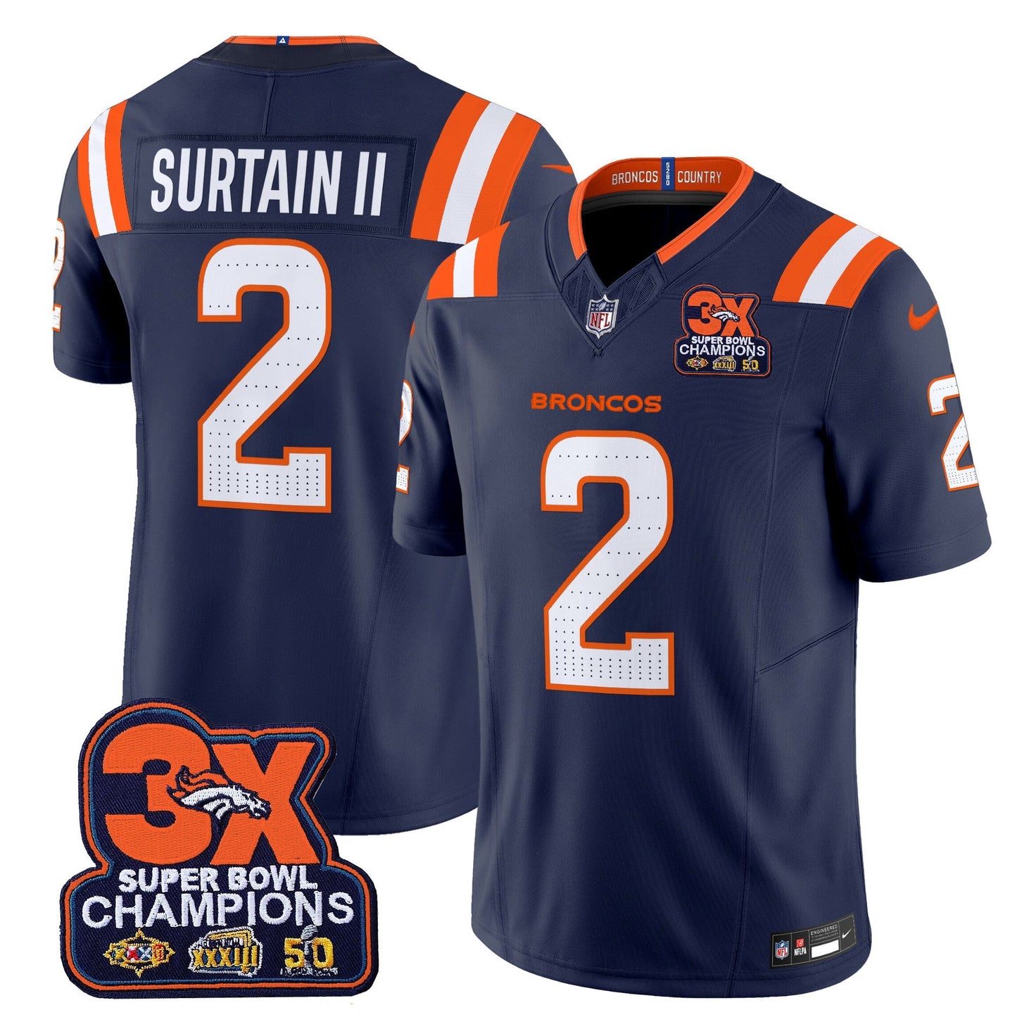 DEN 3-Time Champions Patch Vapor Limited Jersey V2 - All Stitched