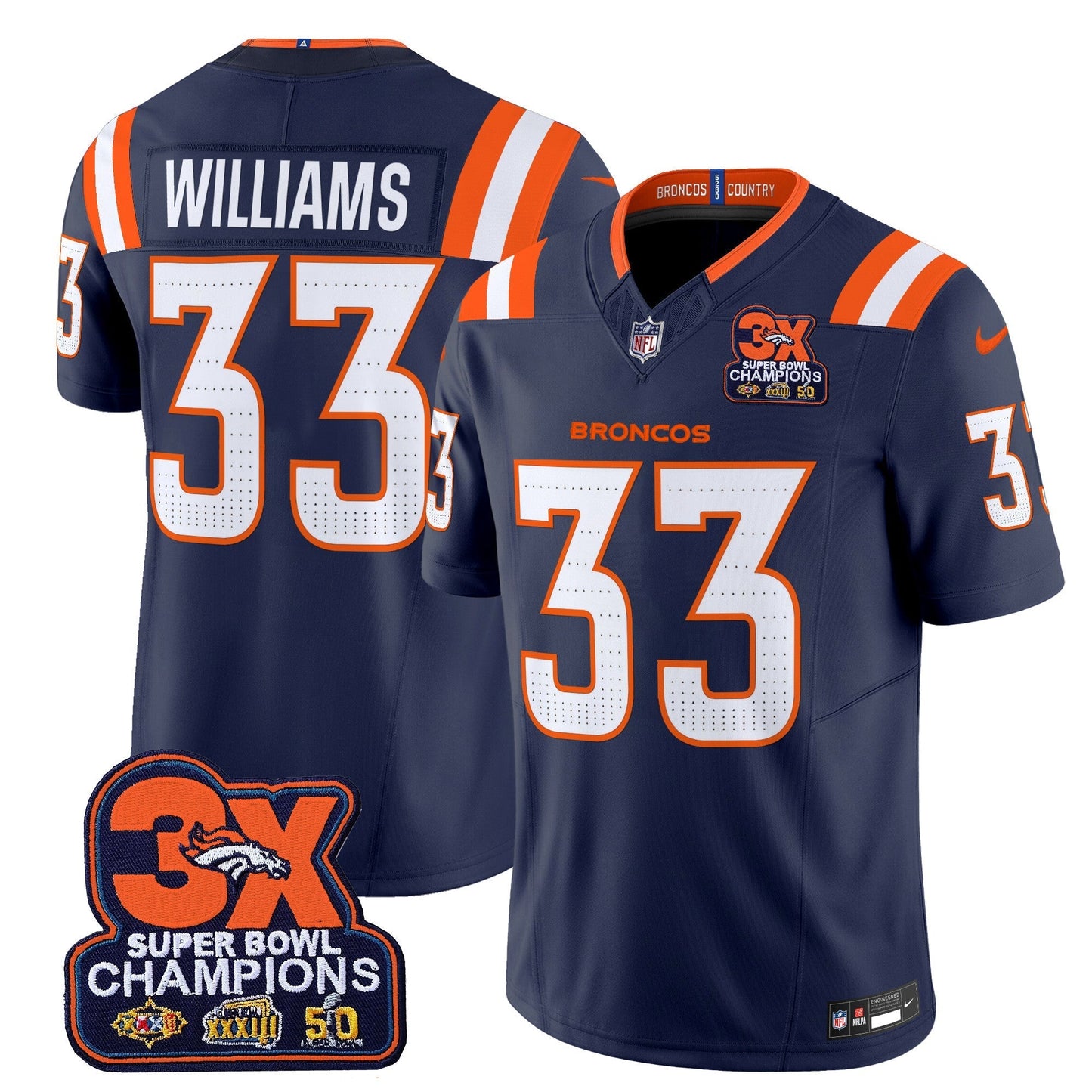 DEN 3-Time Champions Patch Vapor Limited Jersey V2 - All Stitched