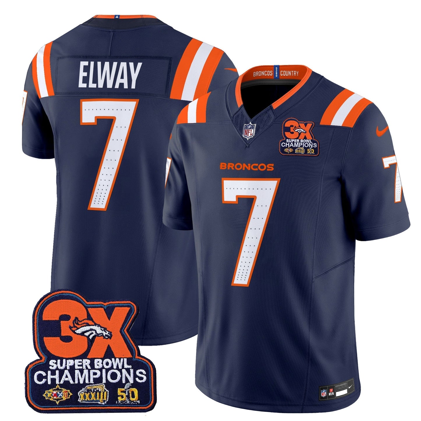 DEN 3-Time Champions Patch Vapor Limited Jersey V2 - All Stitched
