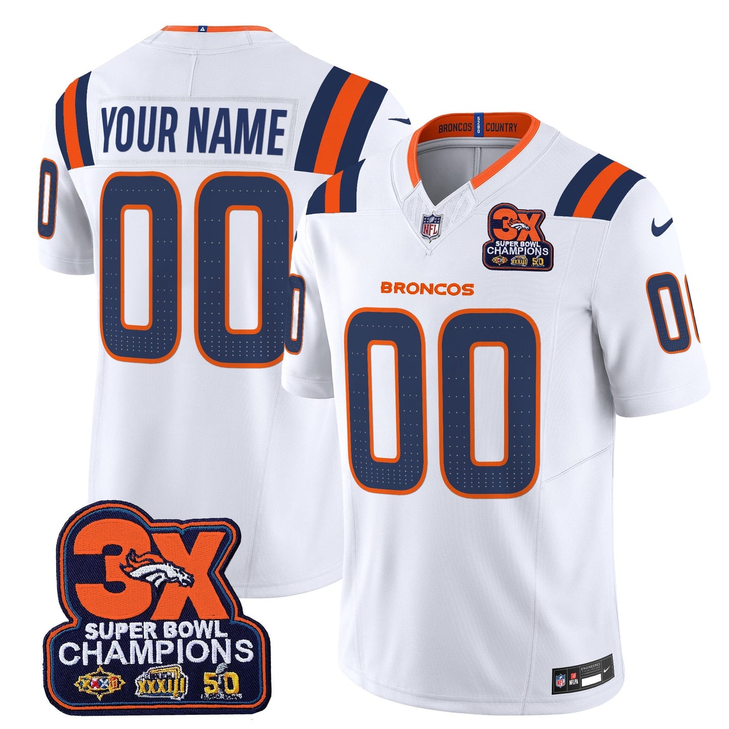 DEN 3-Time Champions Patch Vapor Limited Custom Jersey V2 - All Stitched