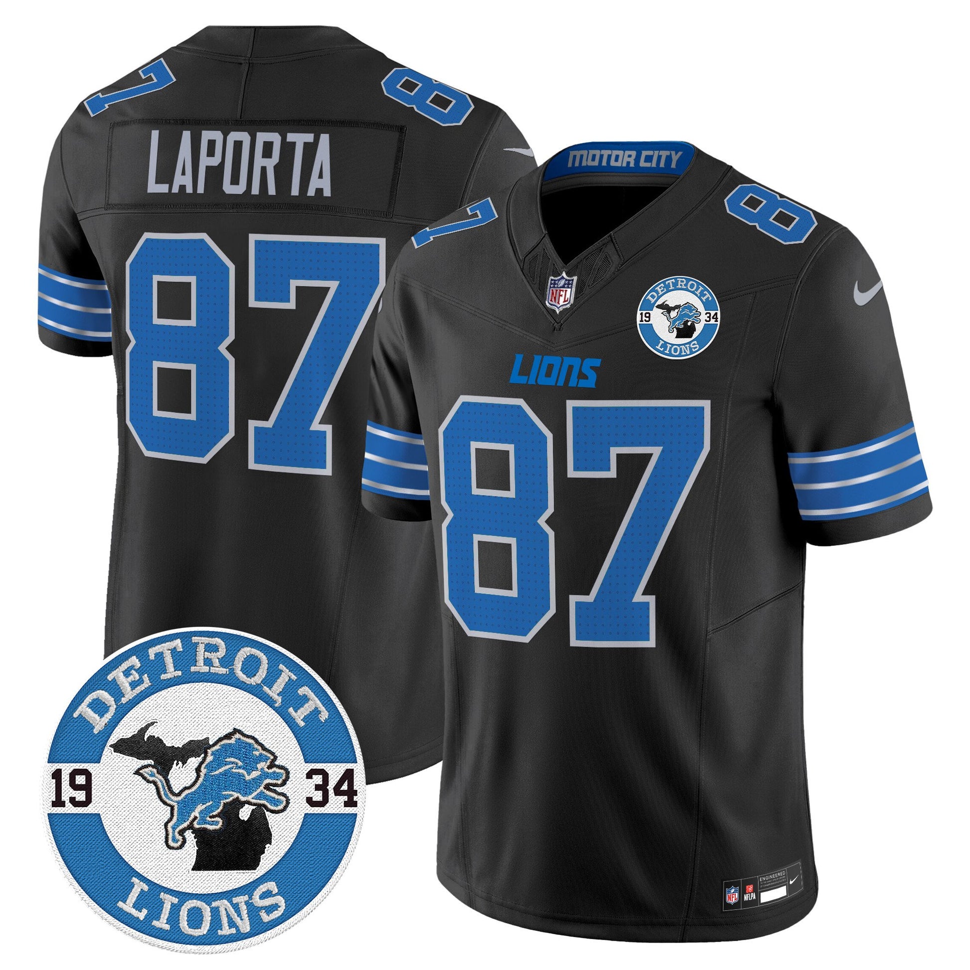 Men's Detroit Lions 2024 Vapor Limited Jersey - Est. 1934 Patch - All Stitched