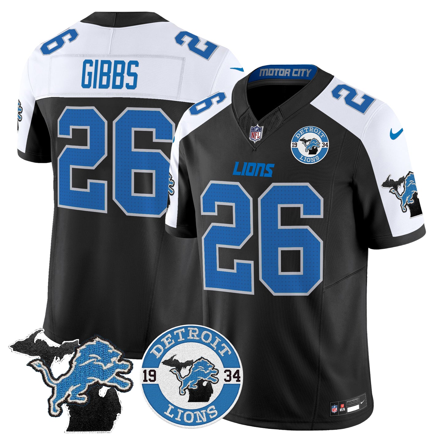 Men's Detroit Lions 2024 Vapor Limited Jersey - Est. 1934 Patch - All Stitched