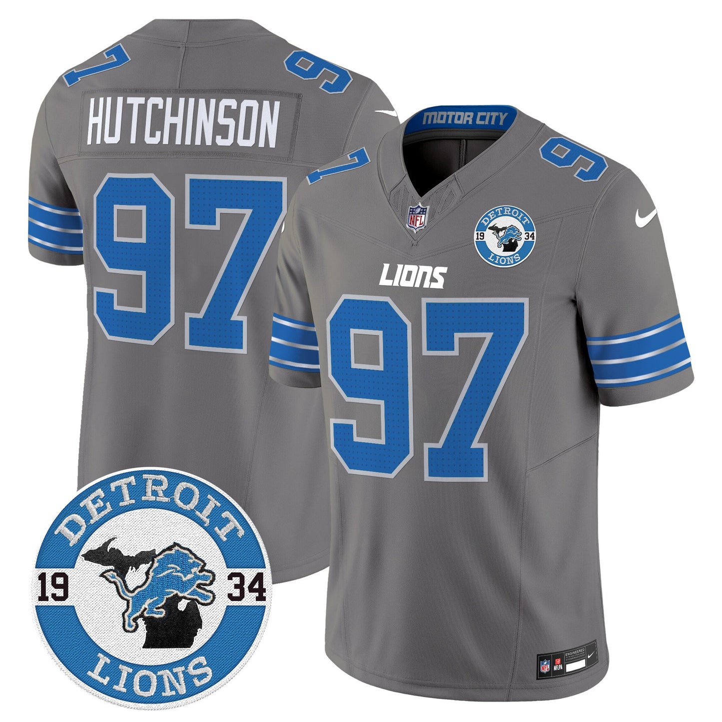 Men's Detroit Lions 2024 Vapor Limited Jersey - Est. 1934 Patch - All Stitched
