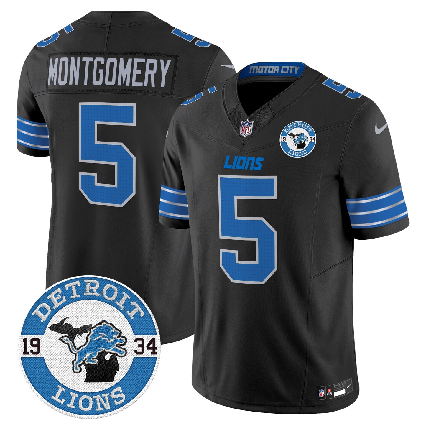 Men's Detroit Lions 2024 Vapor Limited Jersey - Est. 1934 Patch - All Stitched