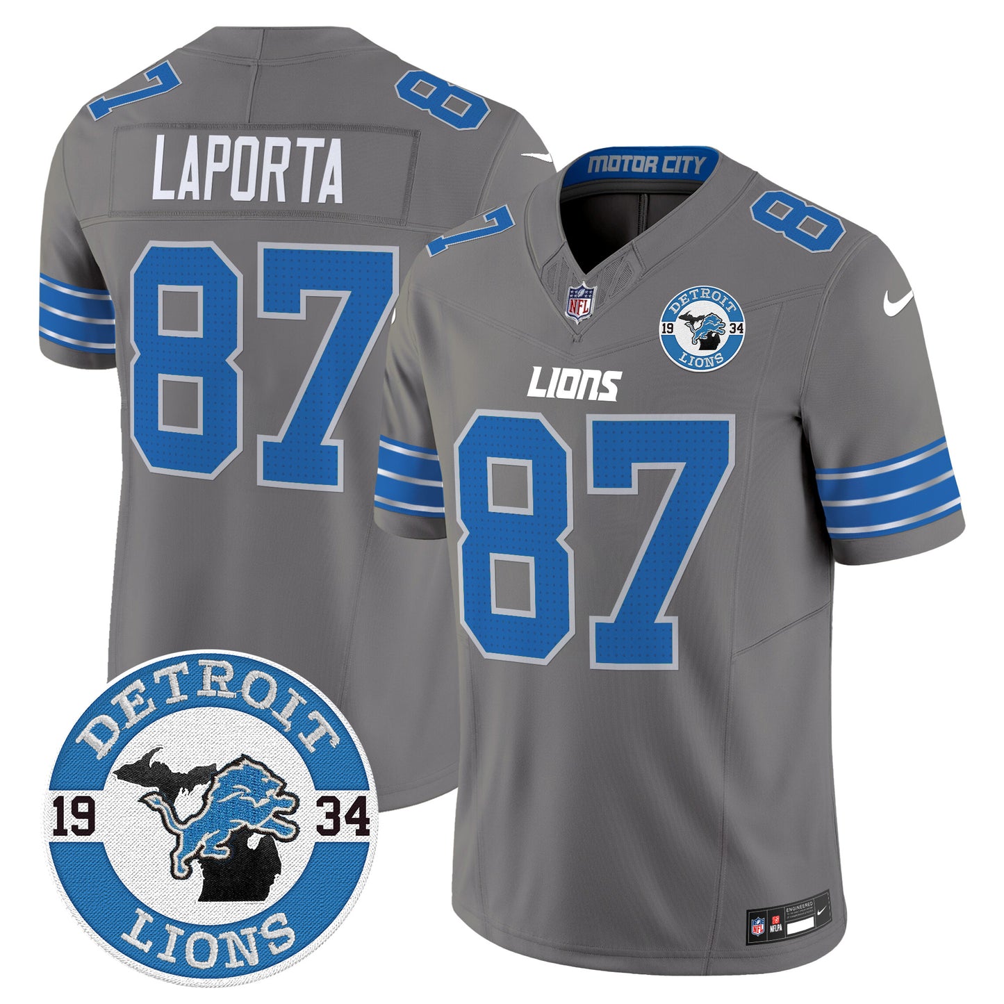 Men's Detroit Lions 2024 Vapor Limited Jersey - Est. 1934 Patch - All Stitched