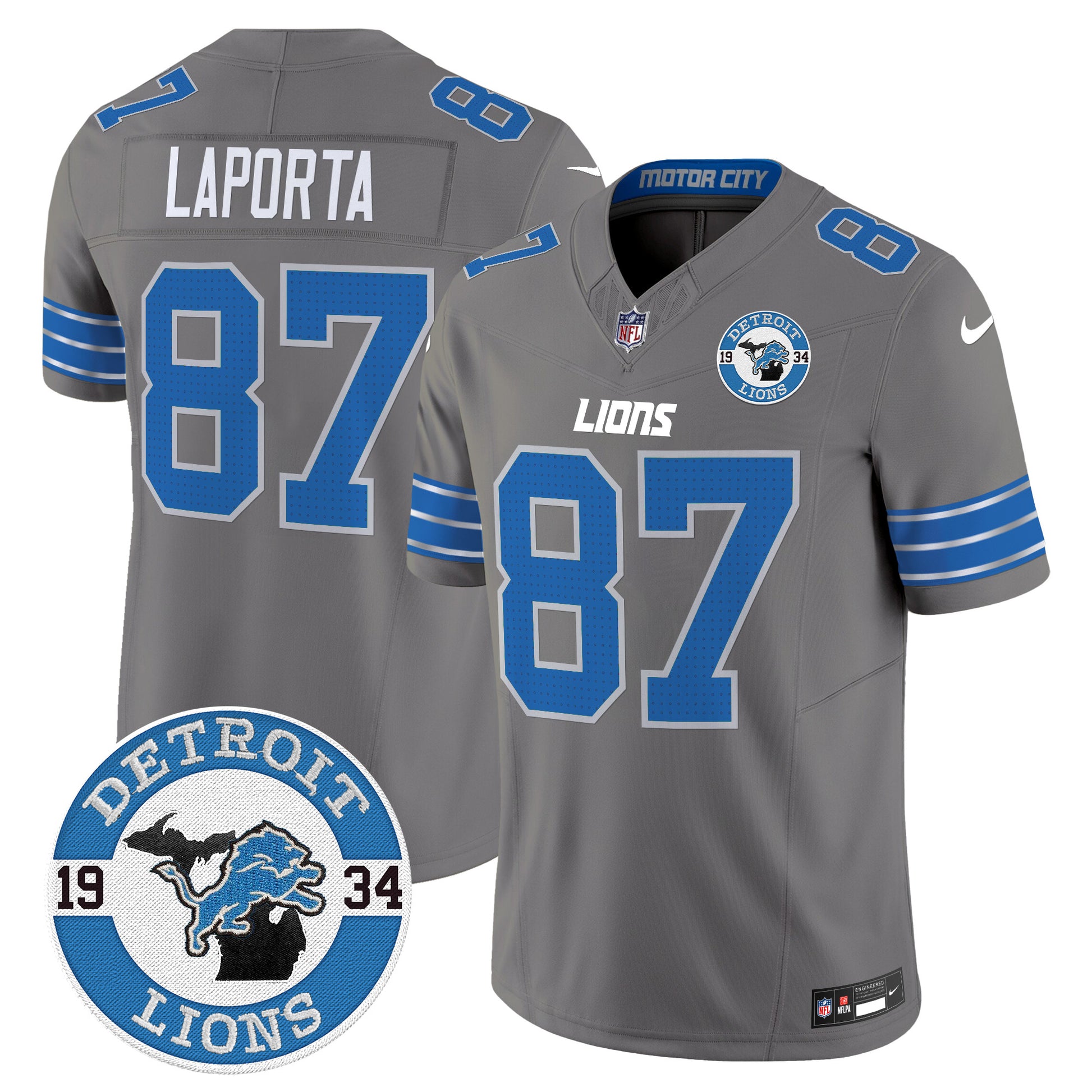 Men's Detroit Lions 2024 Vapor Limited Jersey - Est. 1934 Patch - All Stitched