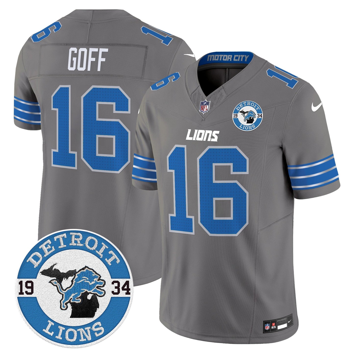 Men's Detroit Lions 2024 Vapor Limited Jersey - Est. 1934 Patch - All Stitched