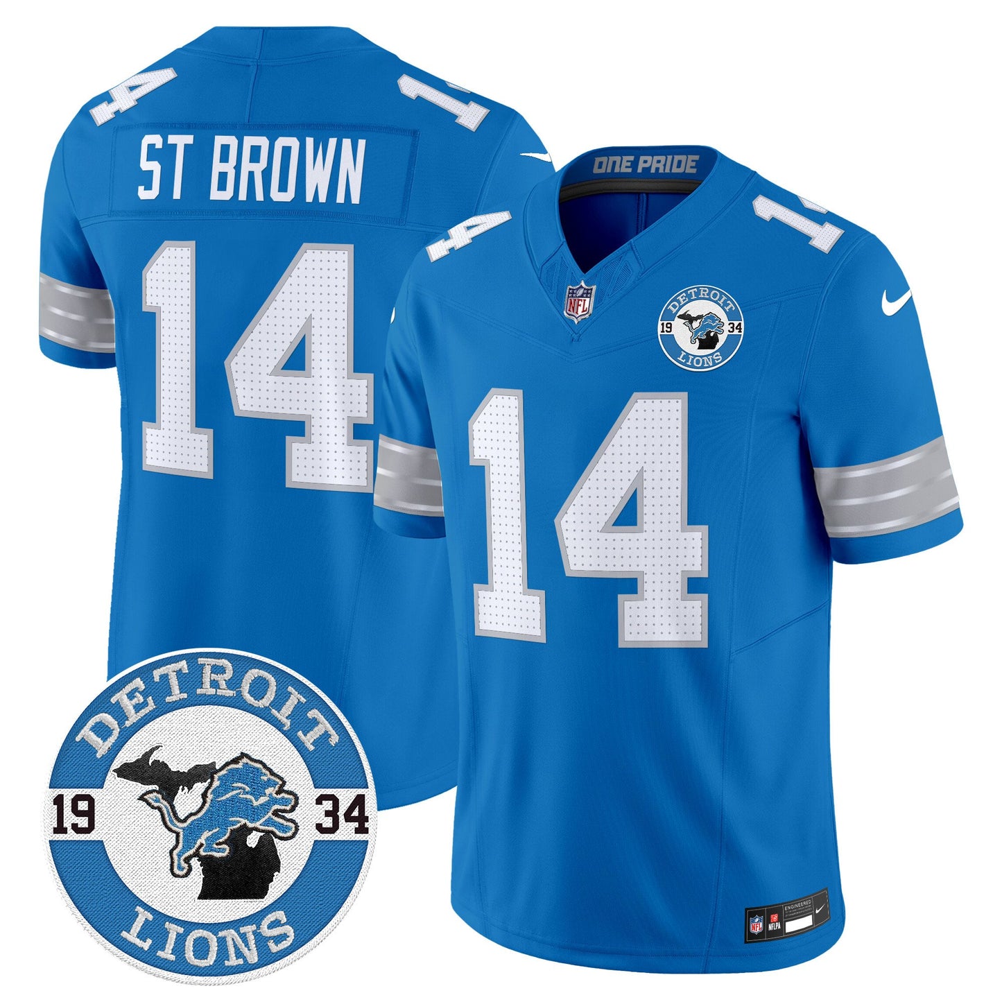 Men's Detroit Lions 2024 Vapor Limited Jersey - Est. 1934 Patch - All Stitched