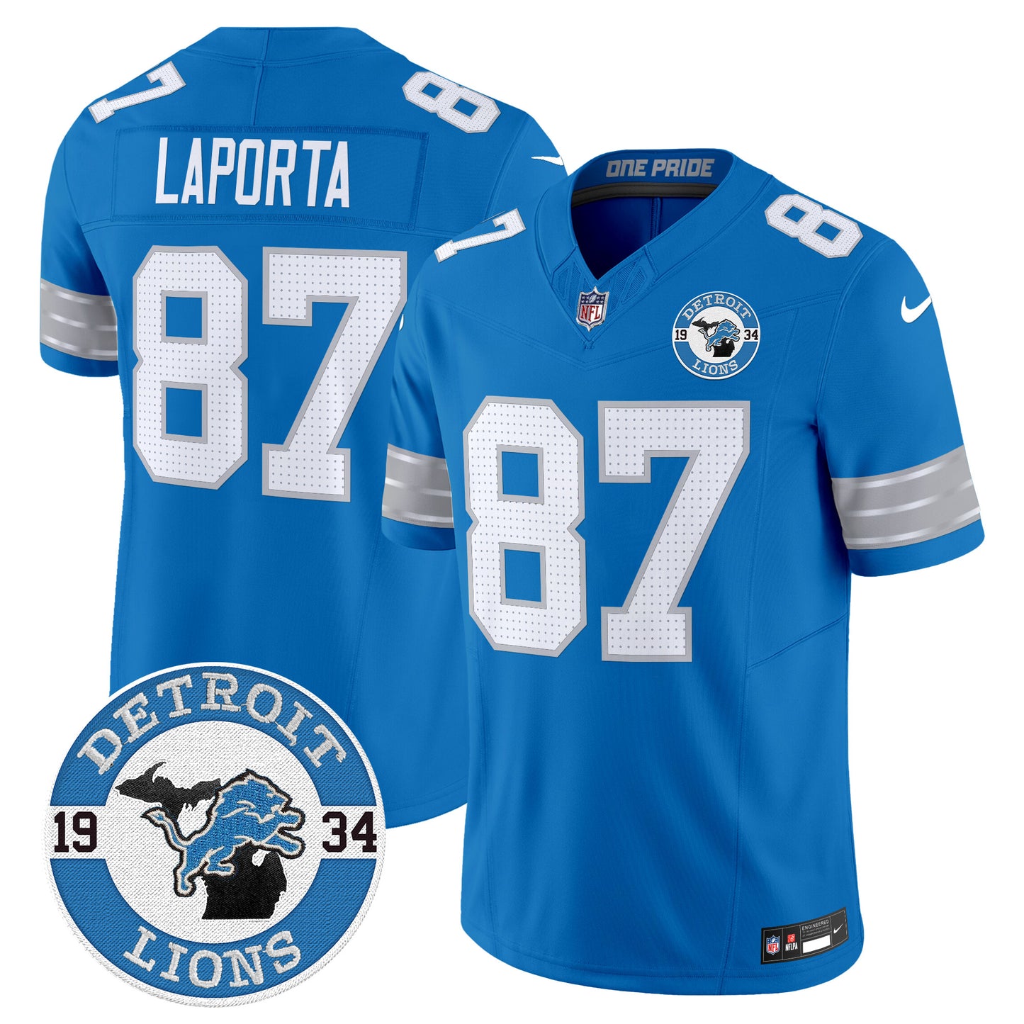 Men's Detroit Lions 2024 Vapor Limited Jersey - Est. 1934 Patch - All Stitched