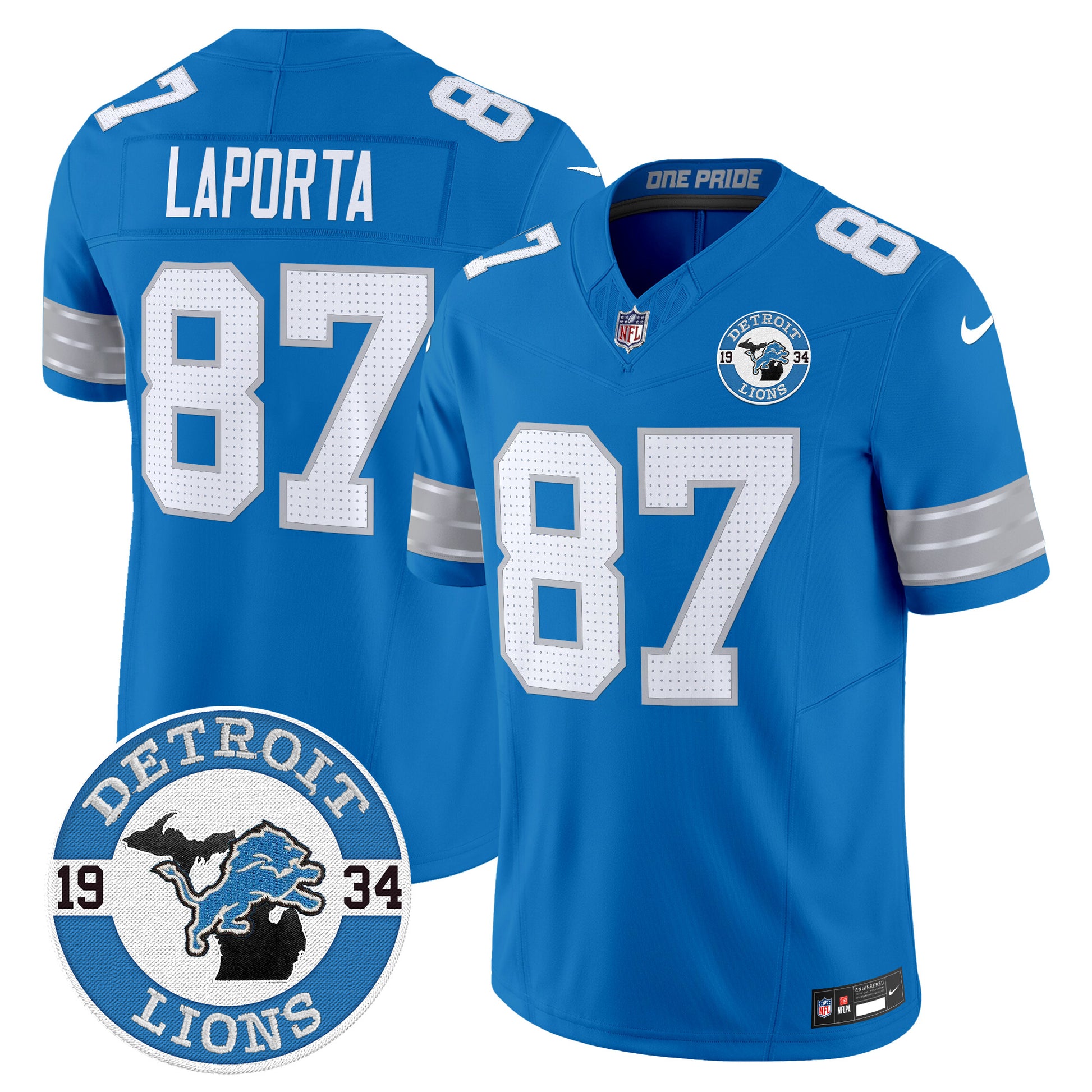 Men's Detroit Lions 2024 Vapor Limited Jersey - Est. 1934 Patch - All Stitched