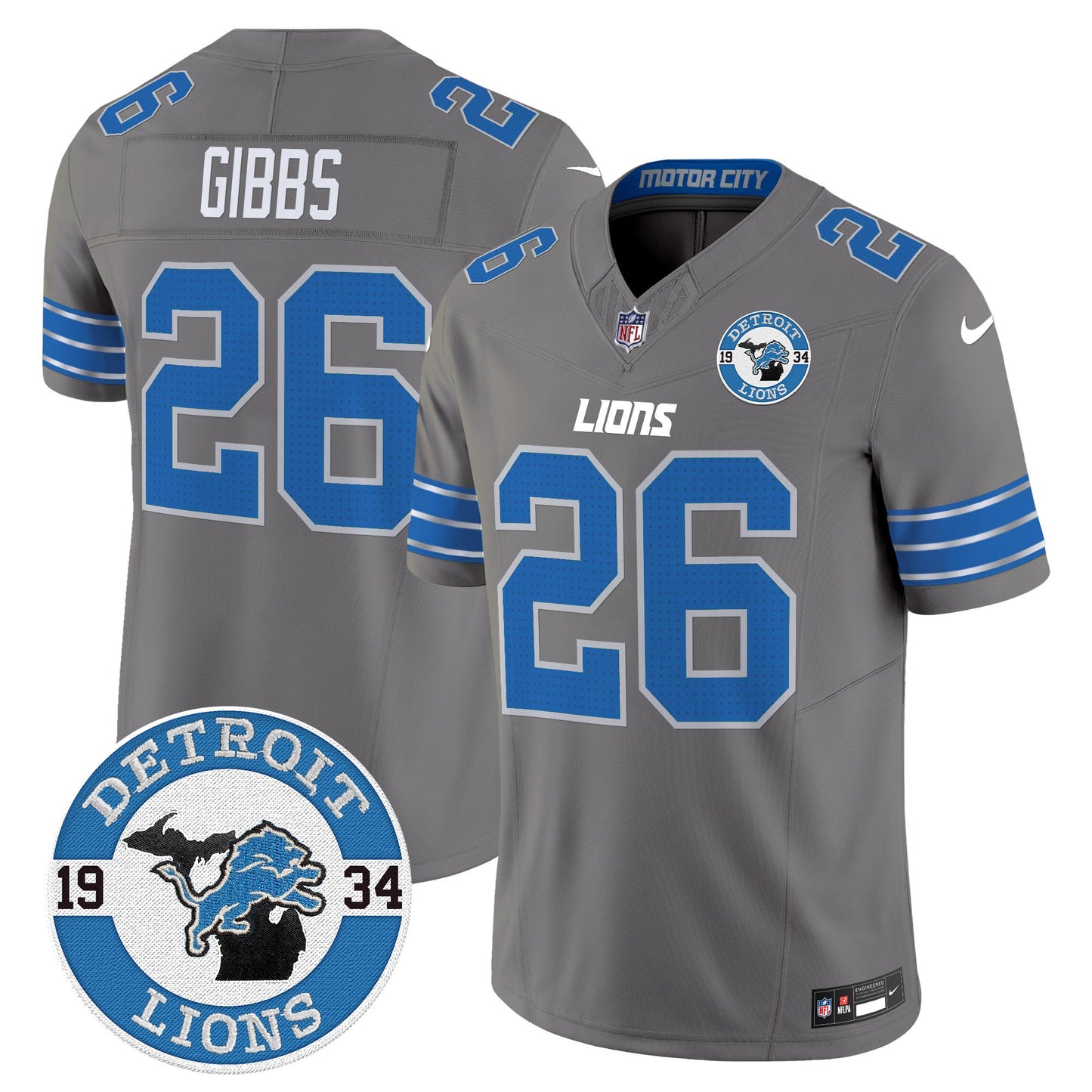 Men's Detroit Lions 2024 Vapor Limited Jersey - Est. 1934 Patch - All Stitched