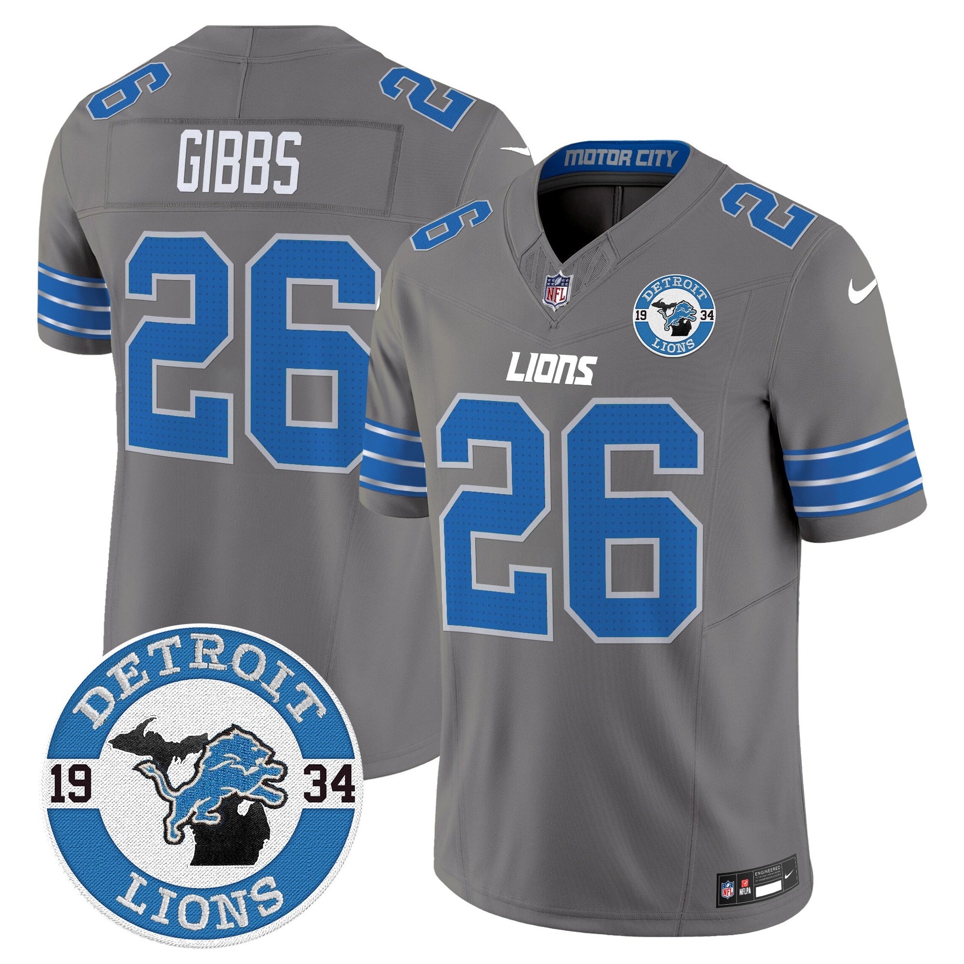 Men's Detroit Lions 2024 Vapor Limited Jersey - Est. 1934 Patch - All Stitched
