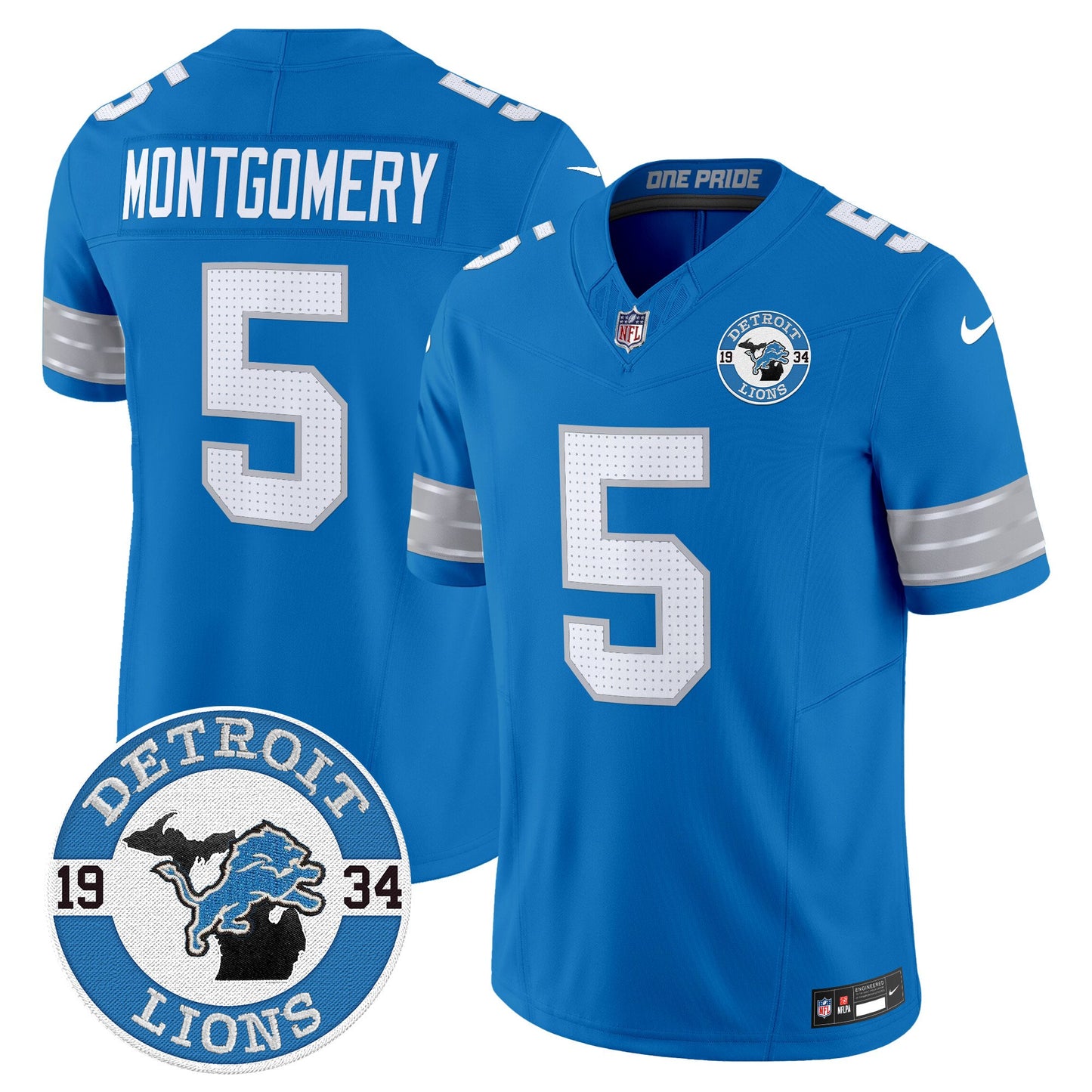Men's Detroit Lions 2024 Vapor Limited Jersey - Est. 1934 Patch - All Stitched