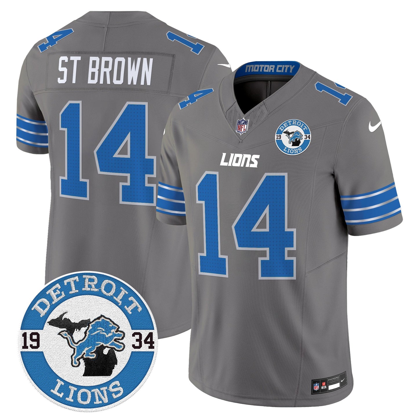 Men's Detroit Lions 2024 Vapor Limited Jersey - Est. 1934 Patch - All Stitched