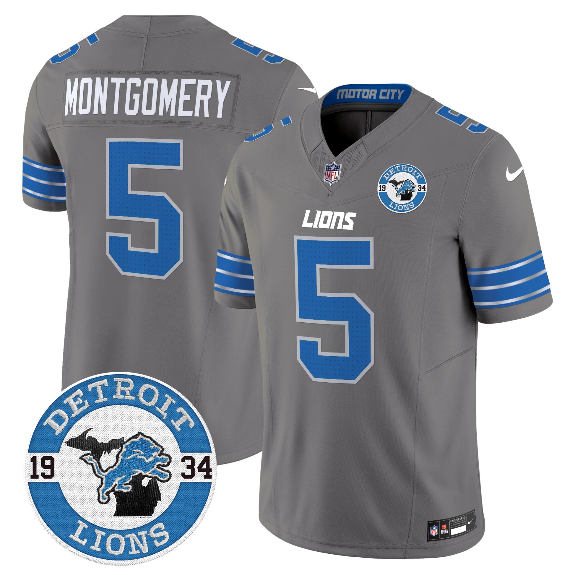 Men's Detroit Lions 2024 Vapor Limited Jersey - Est. 1934 Patch - All Stitched