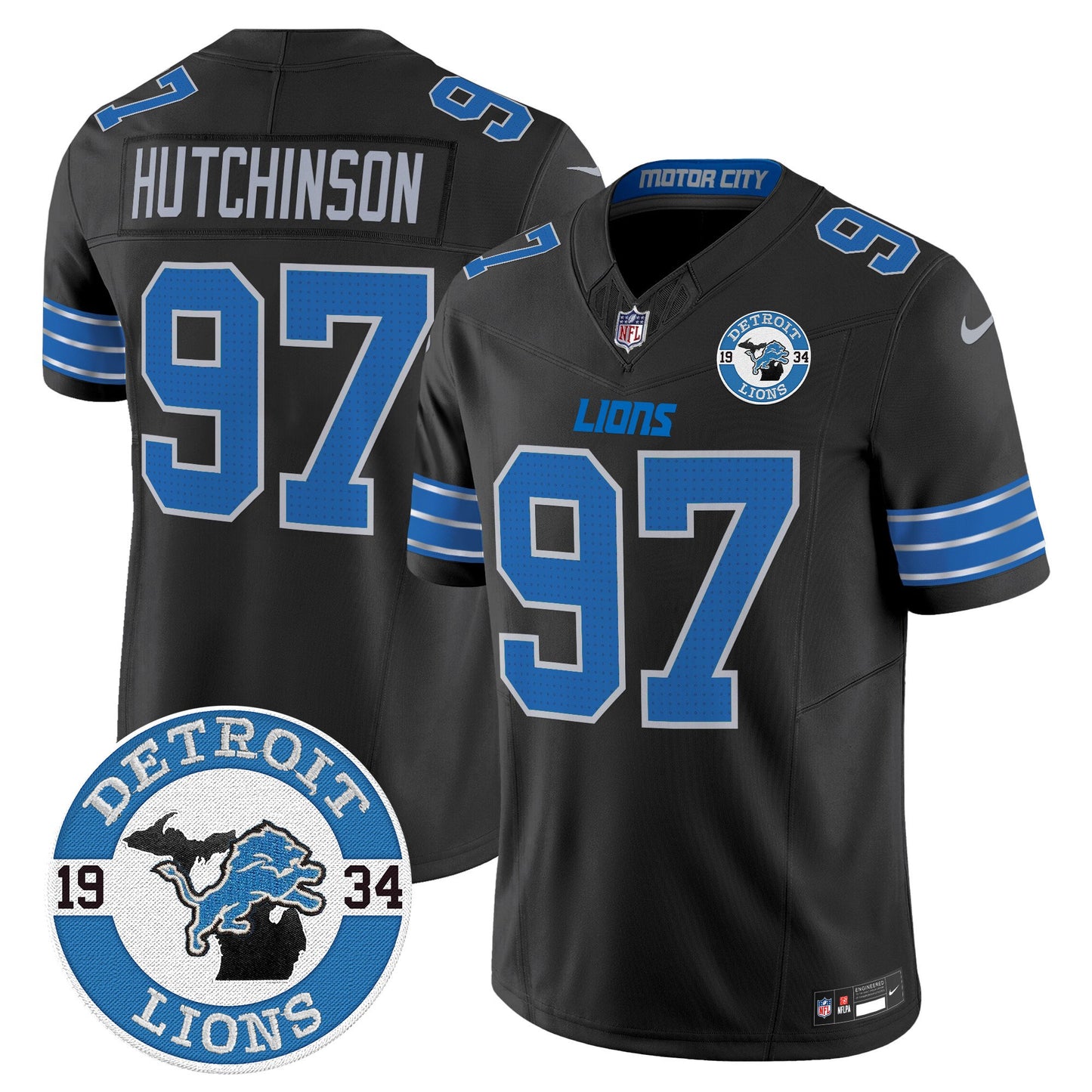 Men's Detroit Lions 2024 Vapor Limited Jersey - Est. 1934 Patch - All Stitched