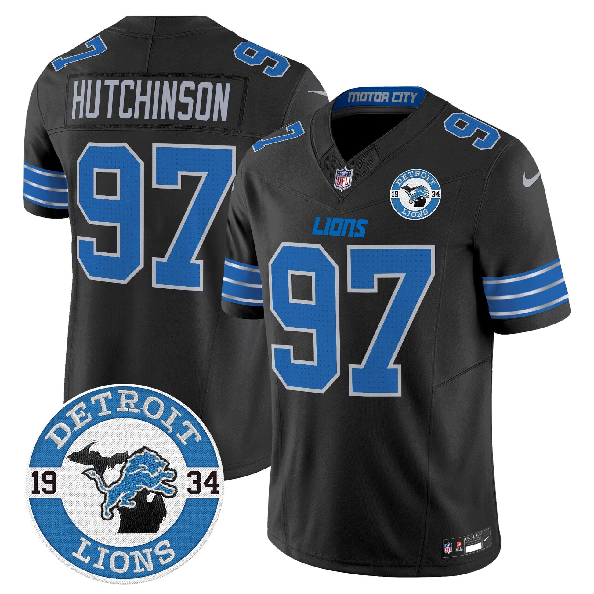 Men's Detroit Lions 2024 Vapor Limited Jersey - Est. 1934 Patch - All Stitched