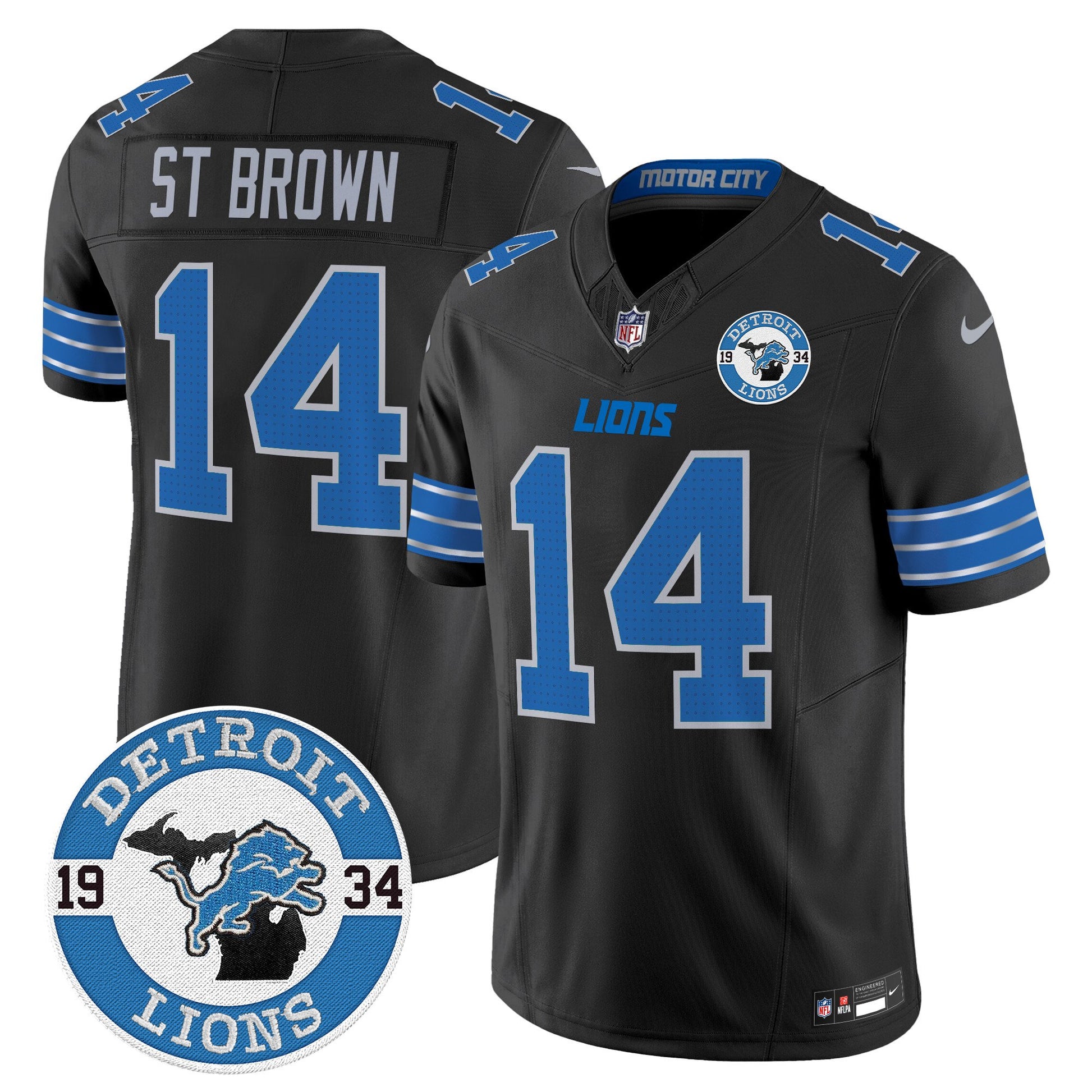 Men's Detroit Lions 2024 Vapor Limited Jersey - Est. 1934 Patch - All Stitched