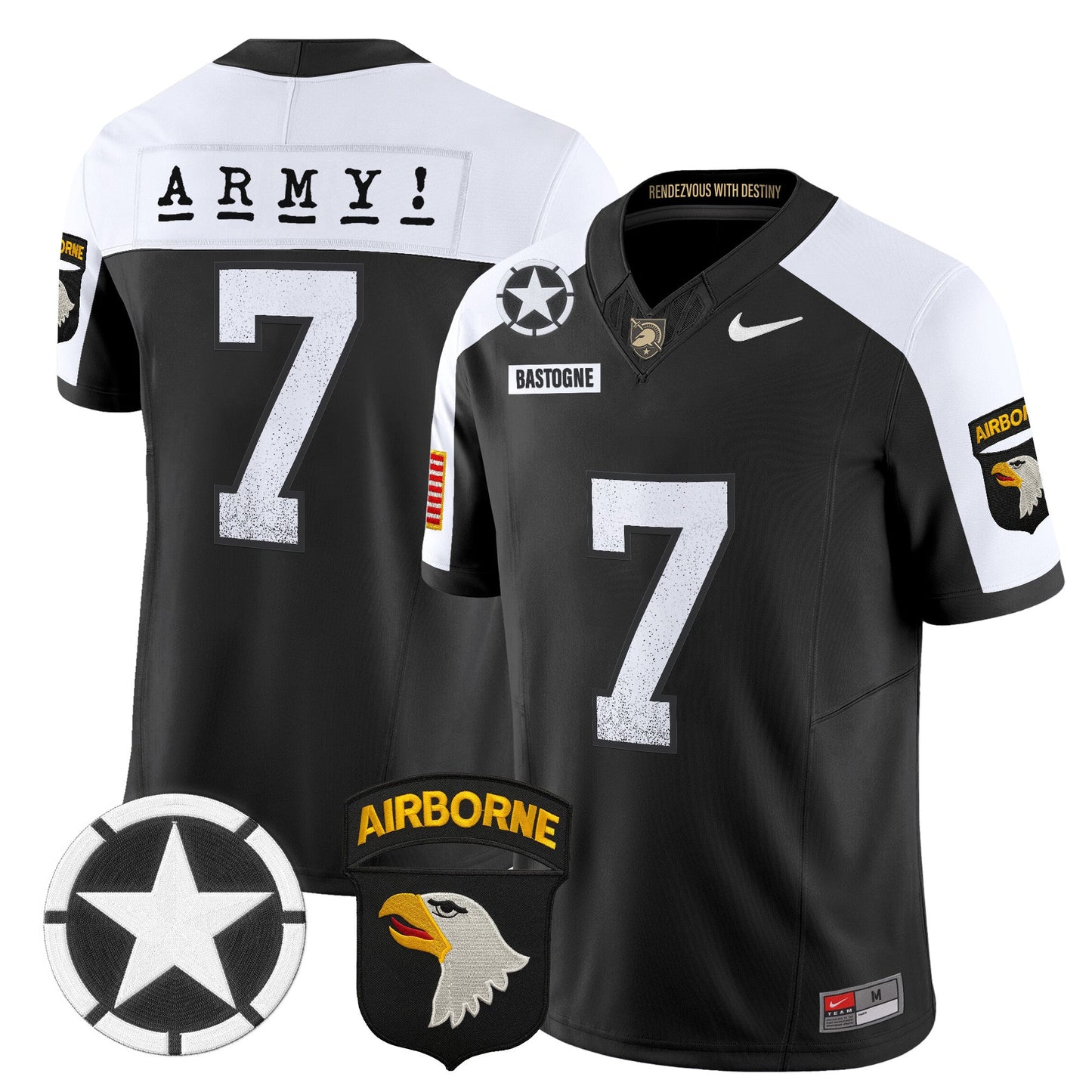 Army Black Knights 101st Airborne Division Patch 2024 Vapor Limited Jersey - All Stitched