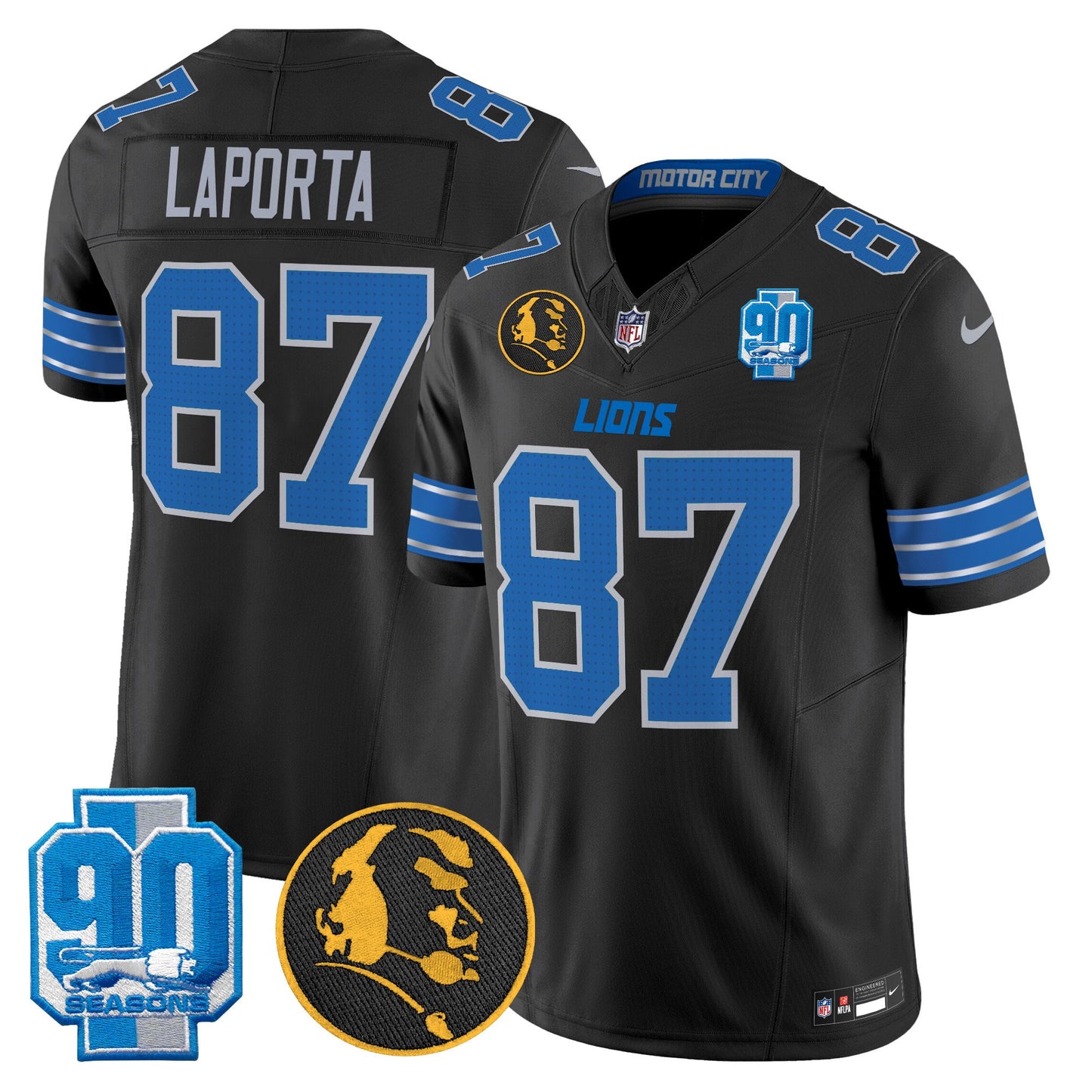 Men's Detroit Lions 2024 90th & John Madden Patch Vapor Limited Jersey - All Stitched