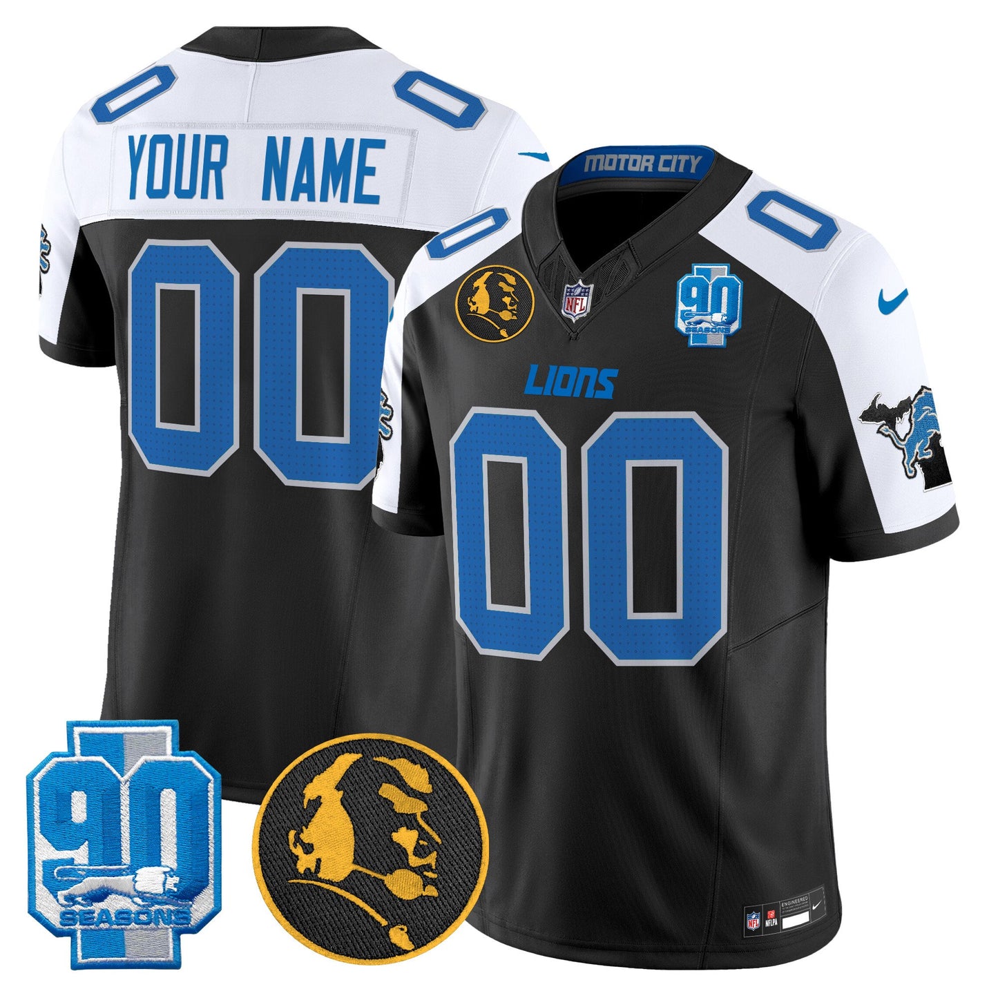 Detroit Lions 2024 90th & John Madden Patch Vapor Limited Custom Jersey - All Stitched