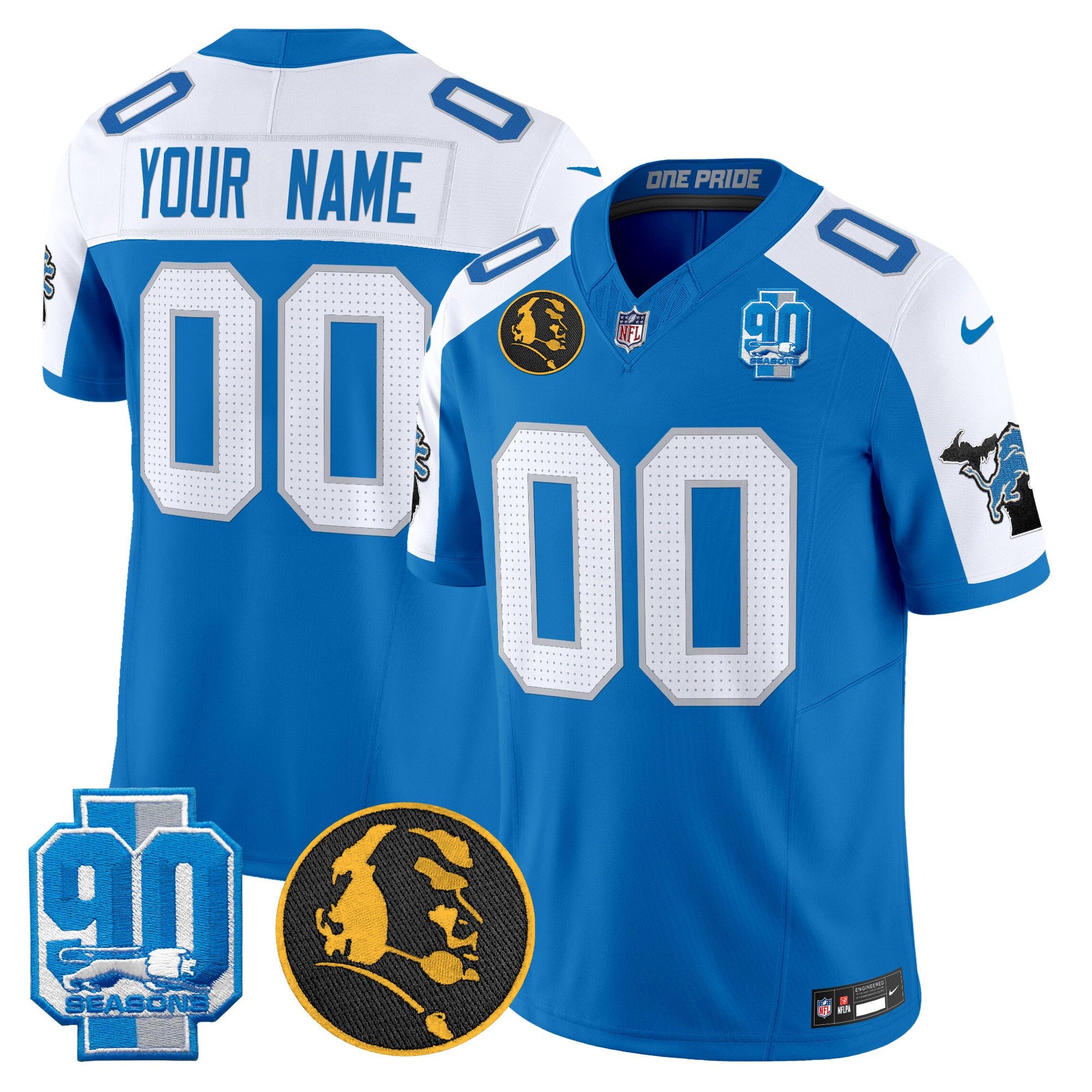 Detroit Lions 2024 90th & John Madden Patch Vapor Limited Custom Jersey - All Stitched