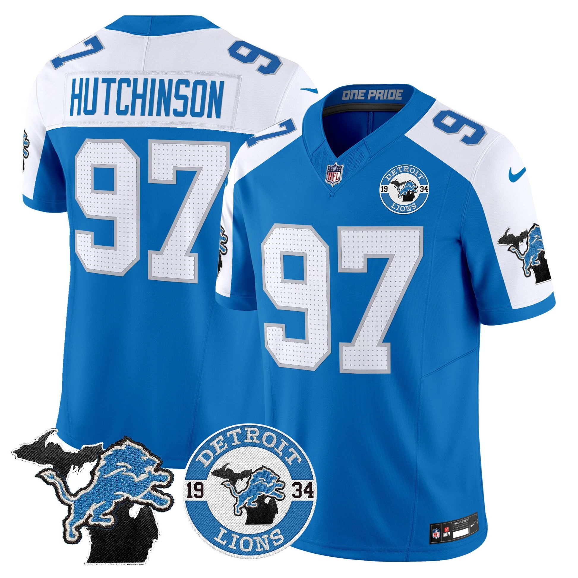 Men's Detroit Lions 2024 Vapor Limited Jersey - Est. 1934 Patch - All Stitched