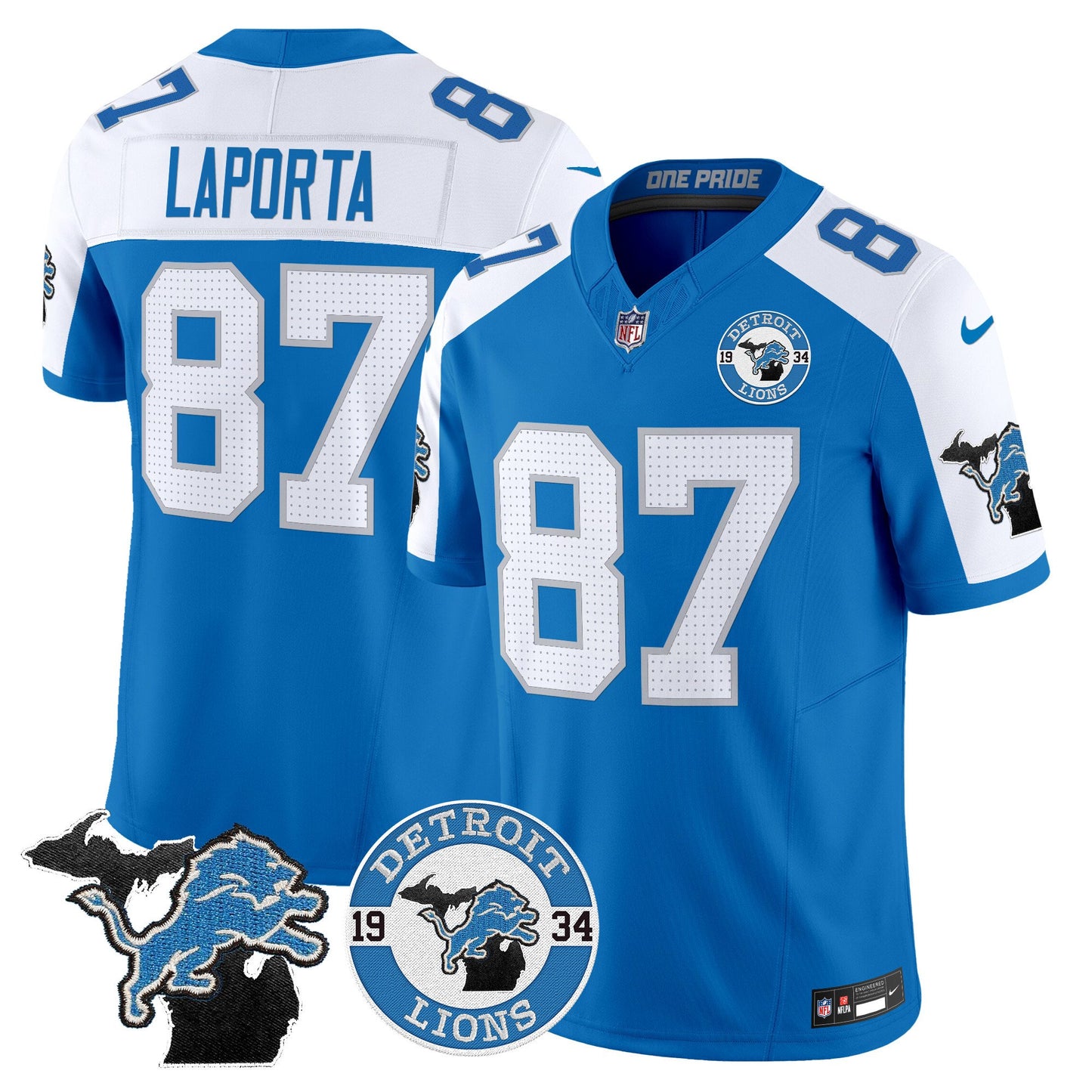 Men's Detroit Lions 2024 Vapor Limited Jersey - Est. 1934 Patch - All Stitched