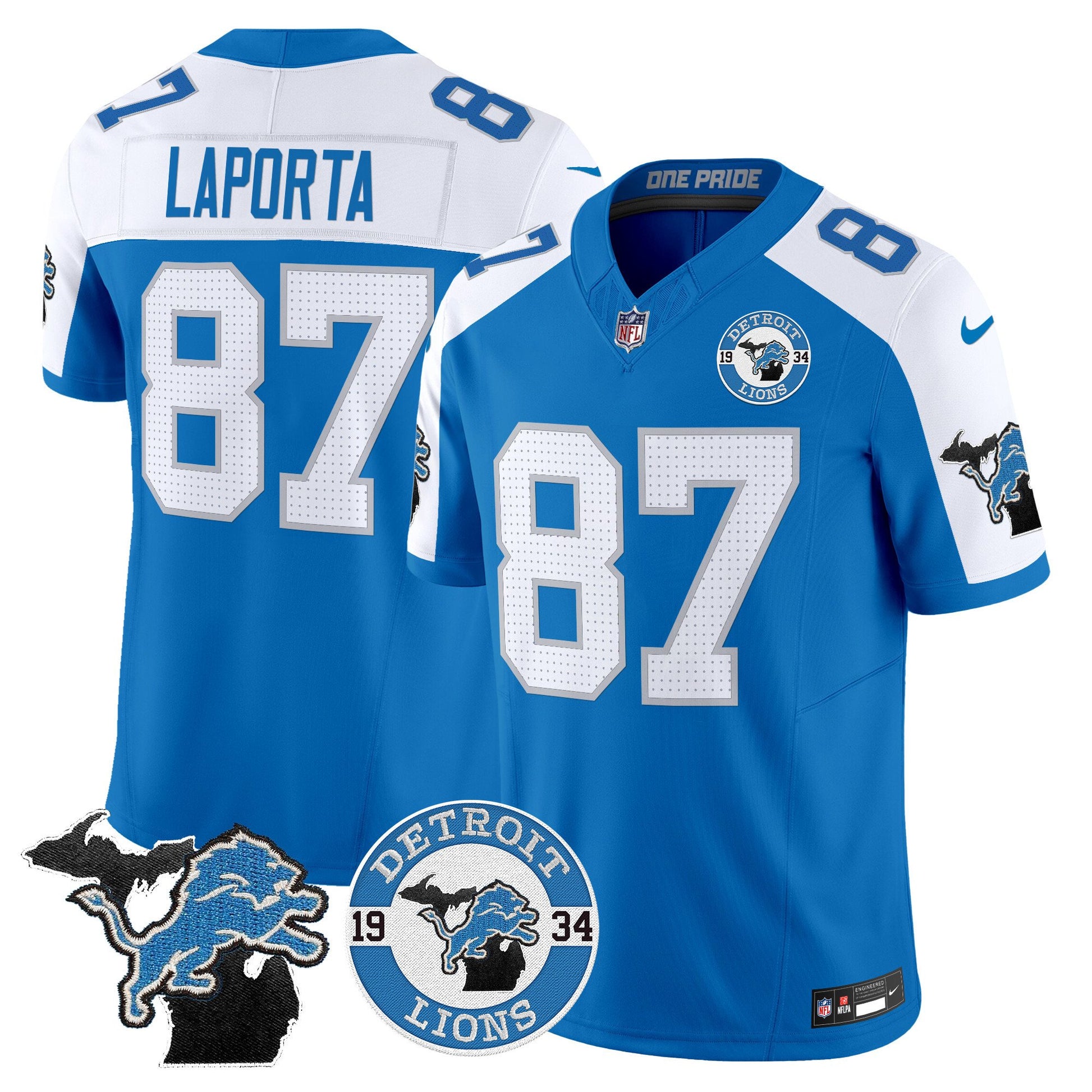 Men's Detroit Lions 2024 Vapor Limited Jersey - Est. 1934 Patch - All Stitched