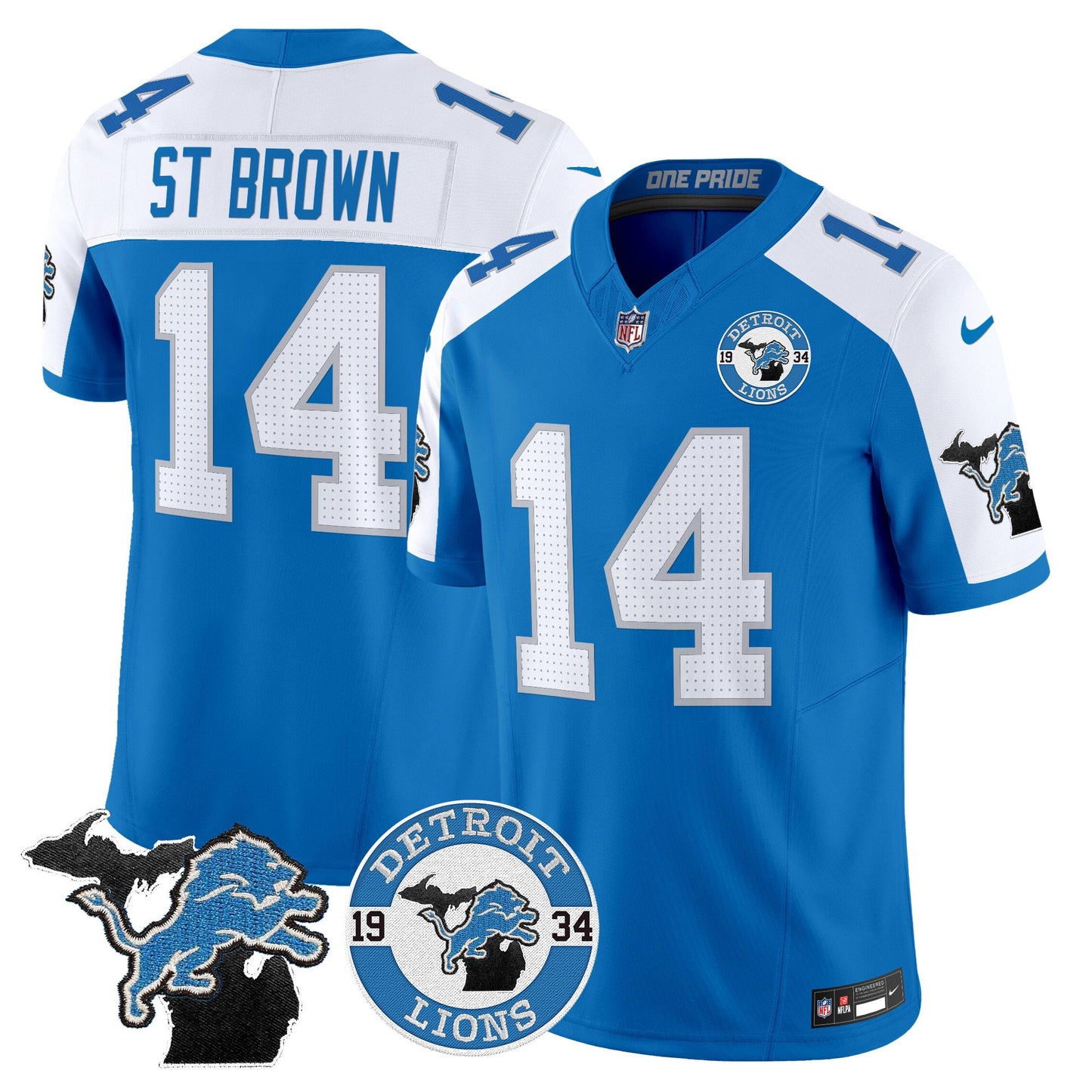 Men's Detroit Lions 2024 Vapor Limited Jersey - Est. 1934 Patch - All Stitched