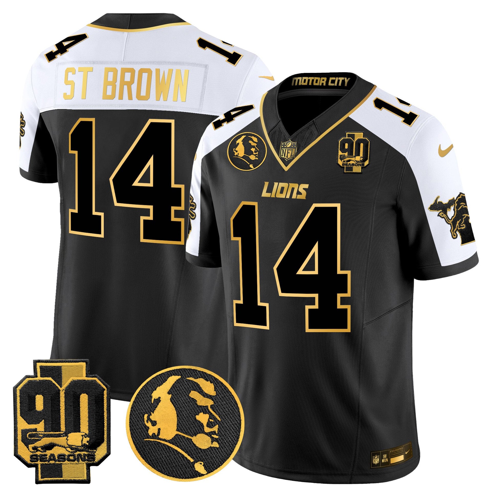 Men's Detroit Lions 2024 90th & John Madden Patch Gold Vapor Limited Jersey - All Stitched