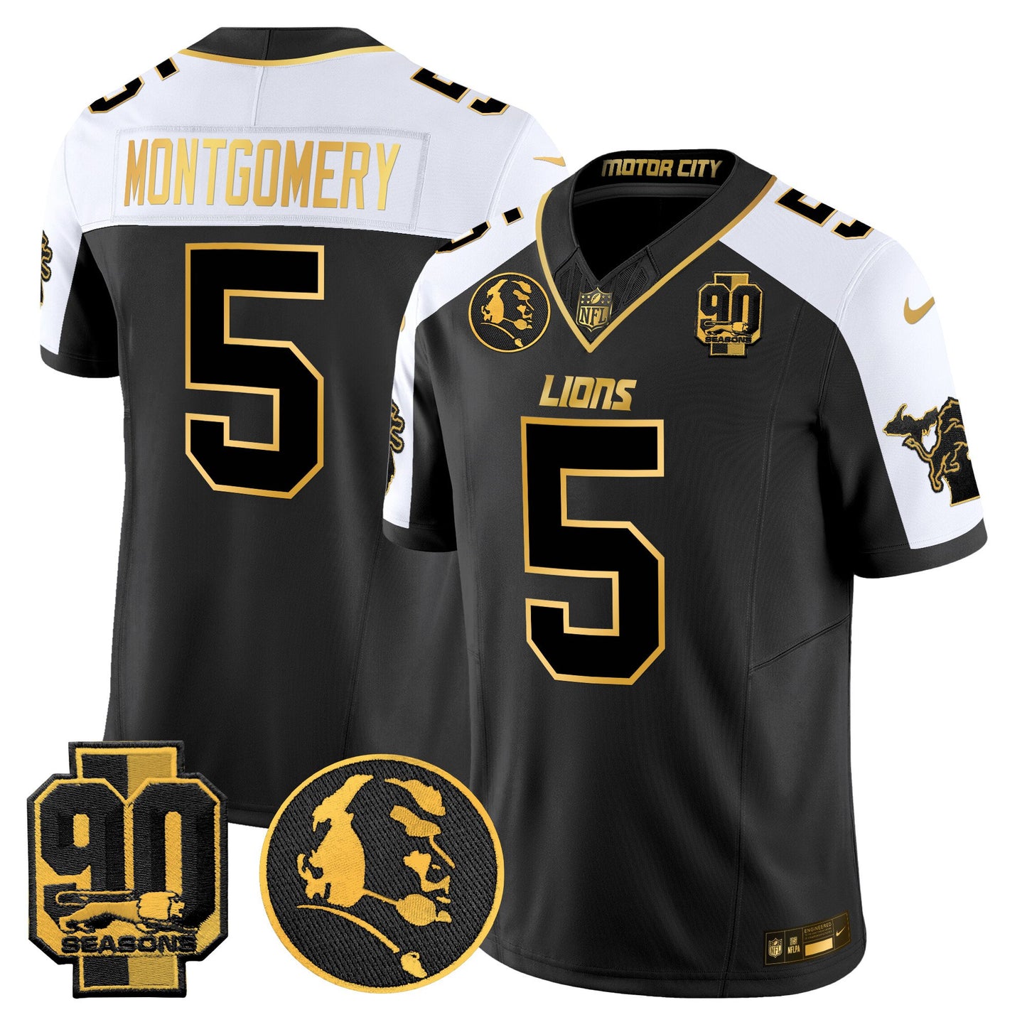 Men's Detroit Lions 2024 90th & John Madden Patch Gold Vapor Limited Jersey - All Stitched