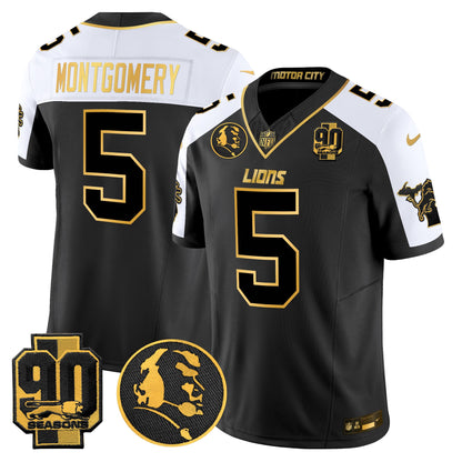 Men's Detroit Lions 2024 90th & John Madden Patch Gold Vapor Limited Jersey - All Stitched