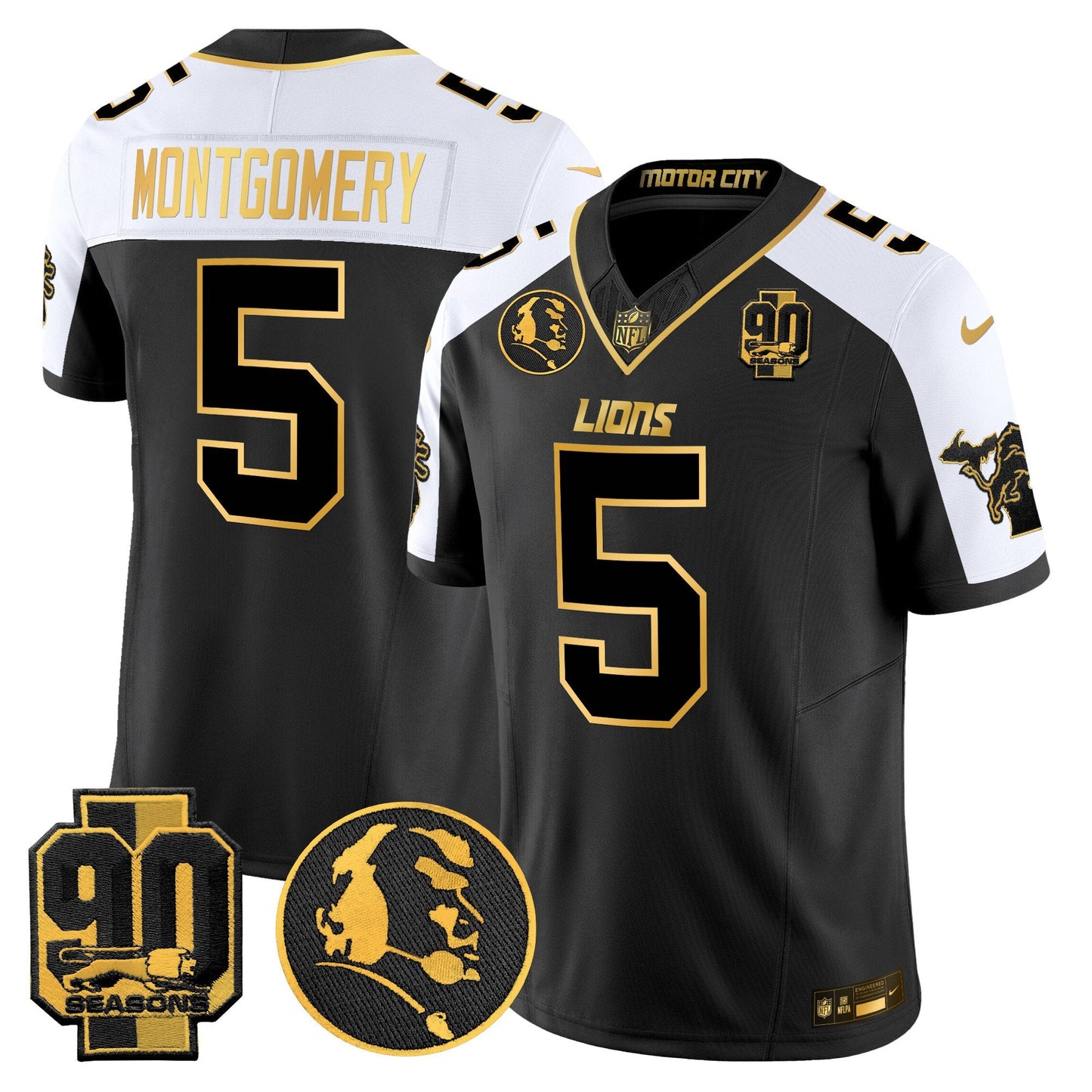 Men's Detroit Lions 2024 90th & John Madden Patch Gold Vapor Limited Jersey - All Stitched