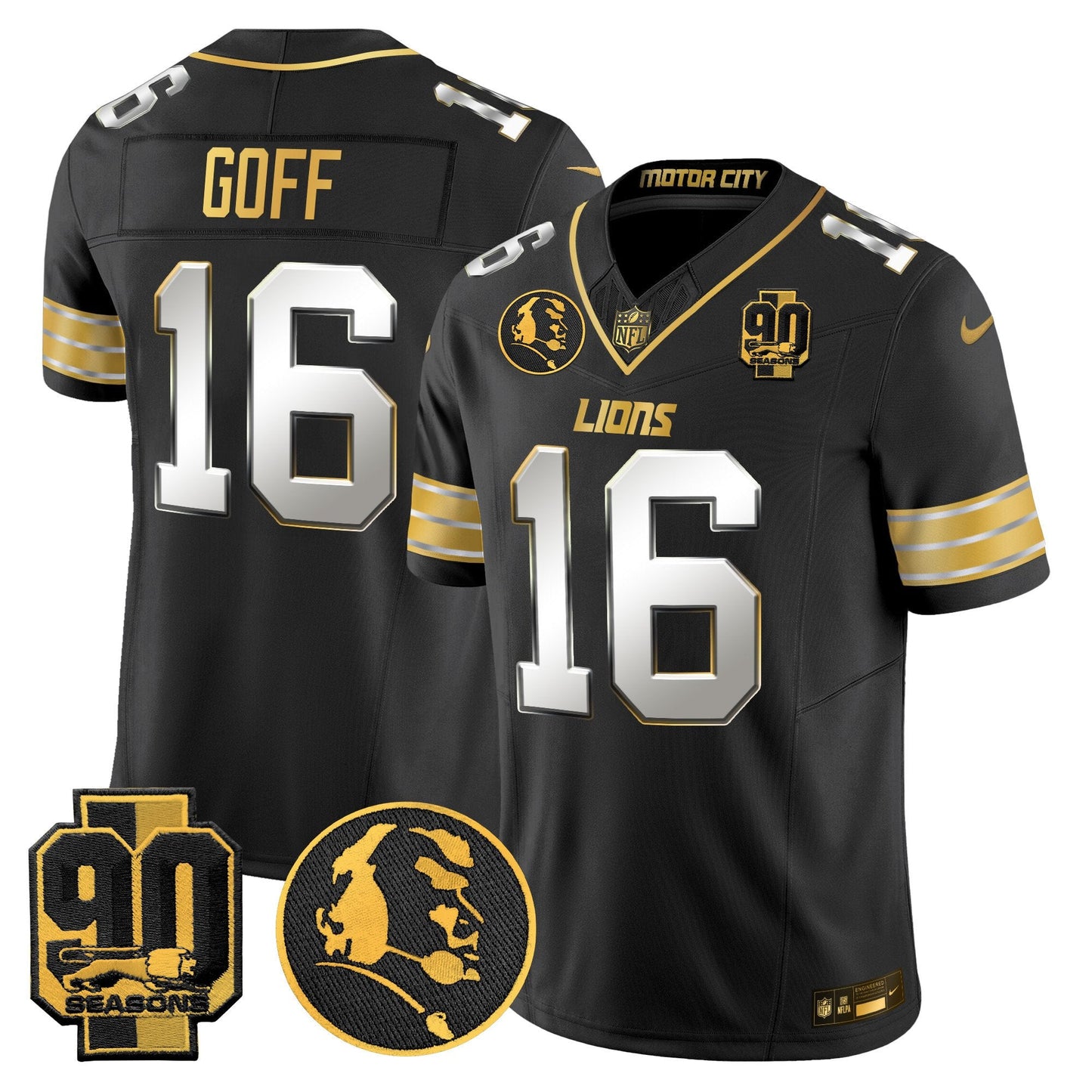 Men's Detroit Lions 2024 90th & John Madden Patch Gold Vapor Limited Jersey - All Stitched
