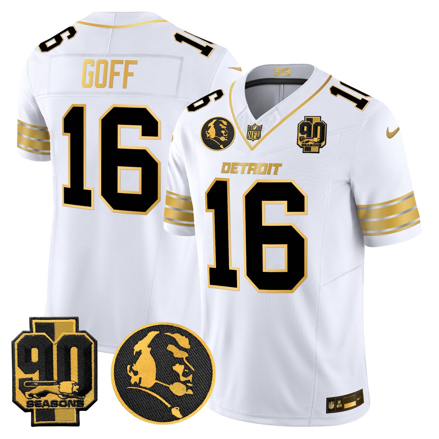 Men's Detroit Lions 2024 90th & John Madden Patch Gold Vapor Limited Jersey - All Stitched