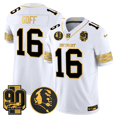 Men's Detroit Lions 2024 90th & John Madden Patch Gold Vapor Limited Jersey - All Stitched