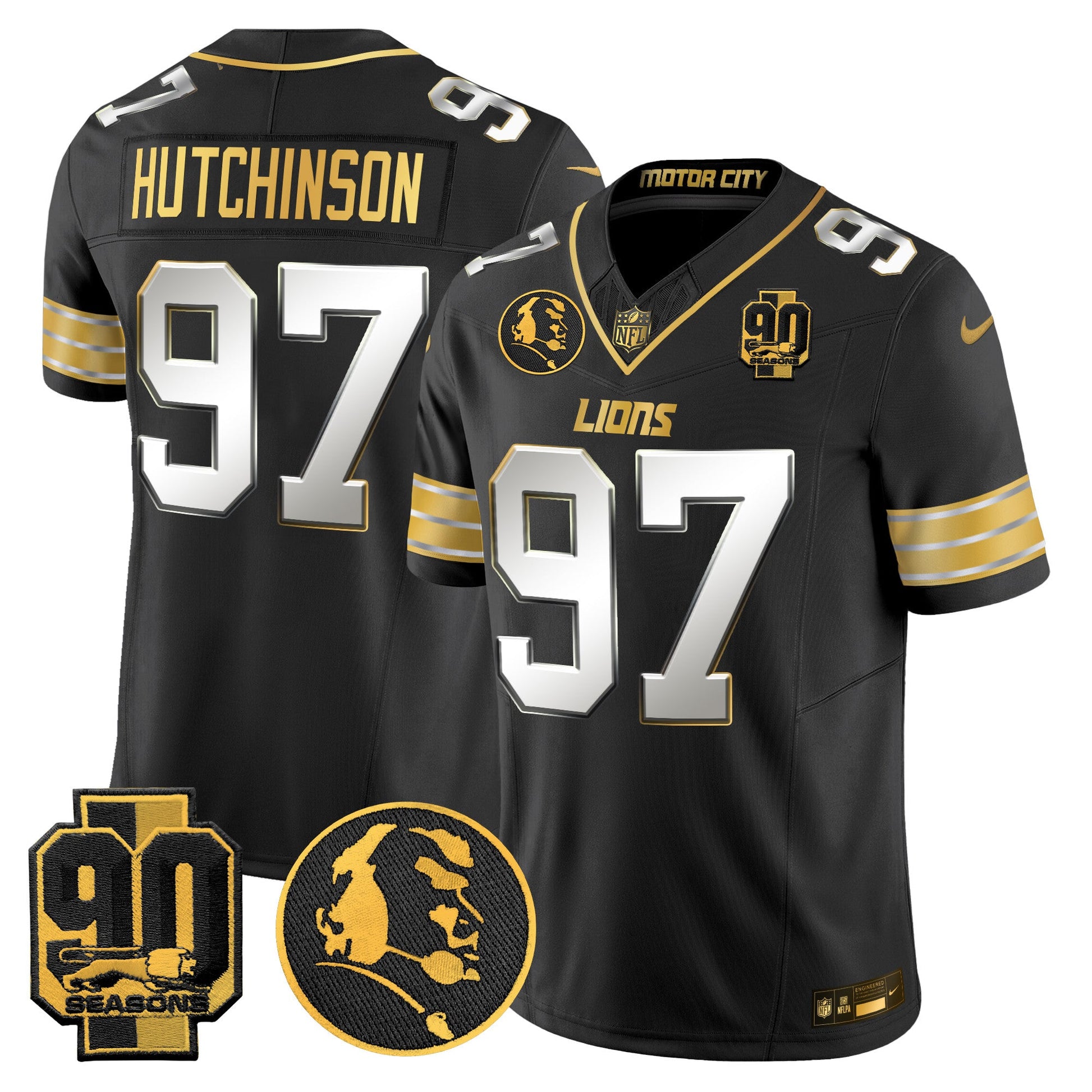 Men's Detroit Lions 2024 90th & John Madden Patch Gold Vapor Limited Jersey - All Stitched