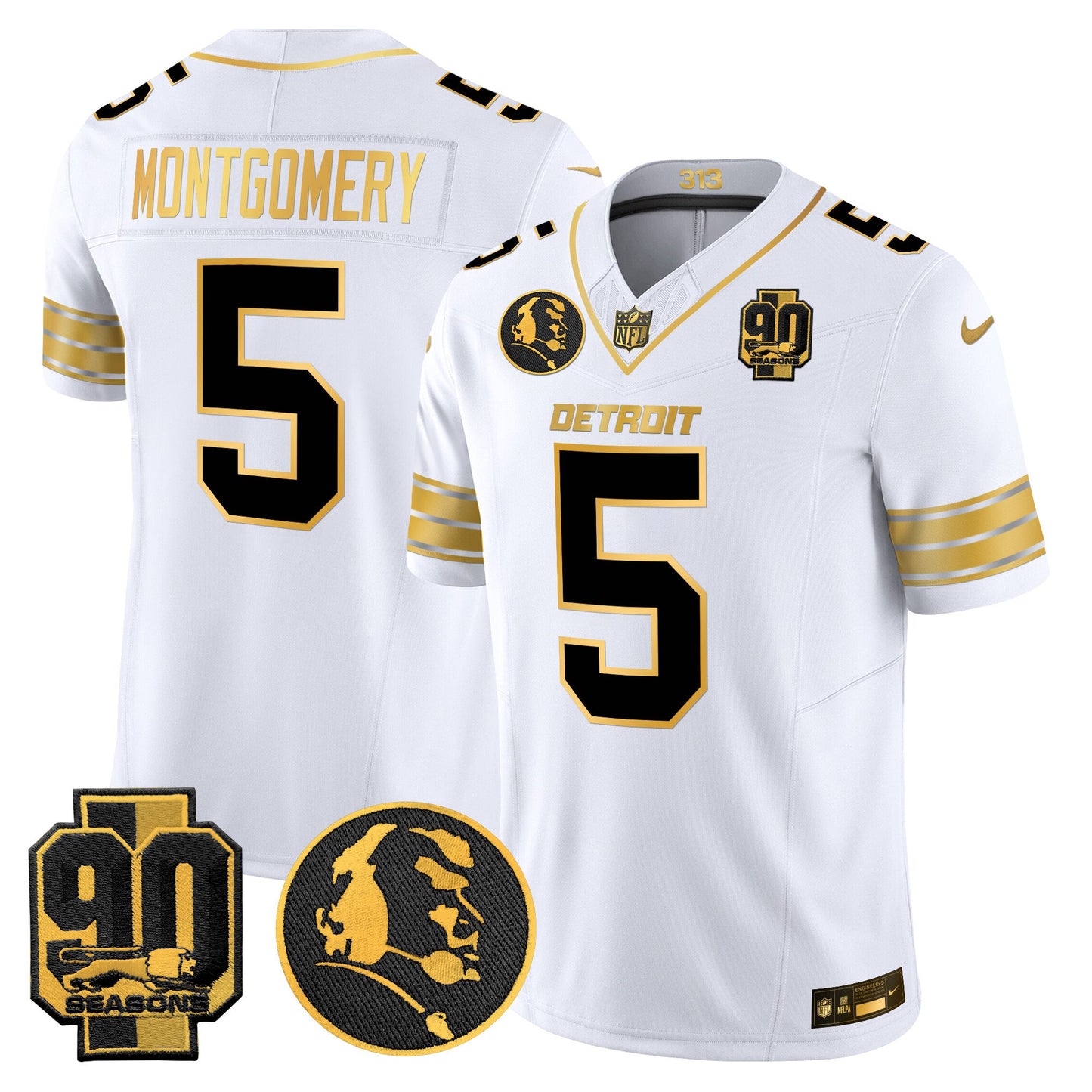 Men's Detroit Lions 2024 90th & John Madden Patch Gold Vapor Limited Jersey - All Stitched