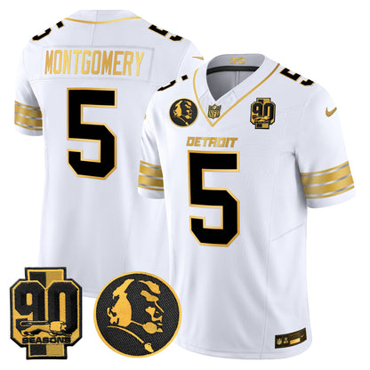 Men's Detroit Lions 2024 90th & John Madden Patch Gold Vapor Limited Jersey - All Stitched