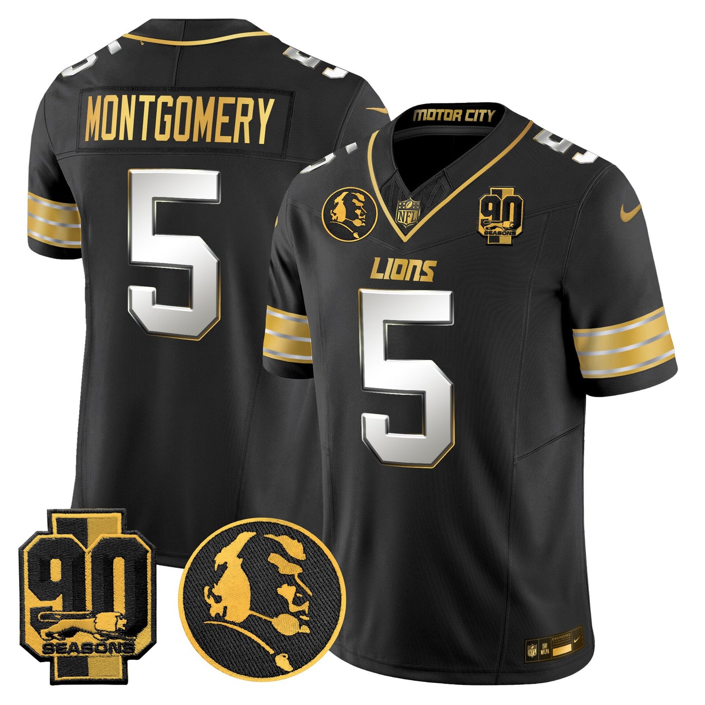 Men's Detroit Lions 2024 90th & John Madden Patch Gold Vapor Limited Jersey - All Stitched