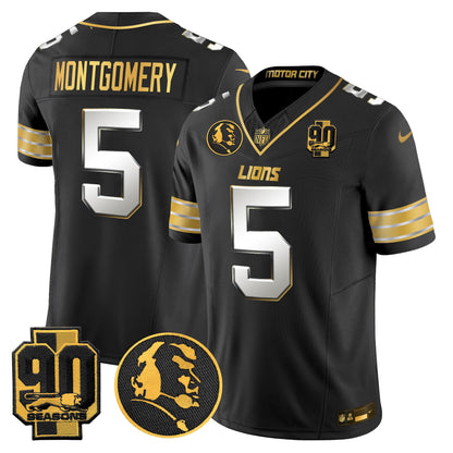 Men's Detroit Lions 2024 90th & John Madden Patch Gold Vapor Limited Jersey - All Stitched