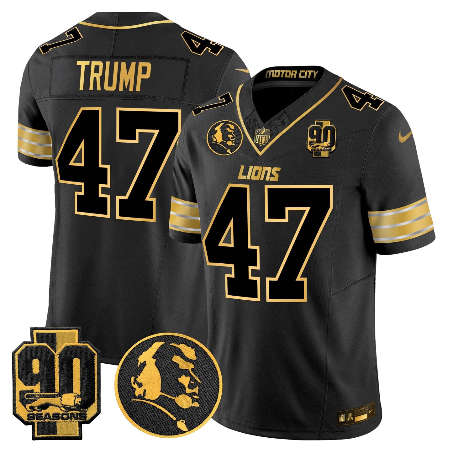 Men's Detroit Lions 2024 90th & John Madden Patch Gold Vapor Limited Jersey - All Stitched