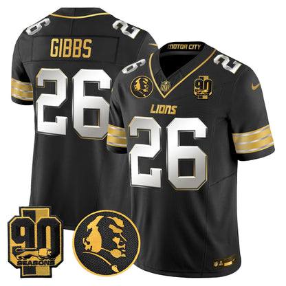Men's Detroit Lions 2024 90th & John Madden Patch Gold Vapor Limited Jersey - All Stitched