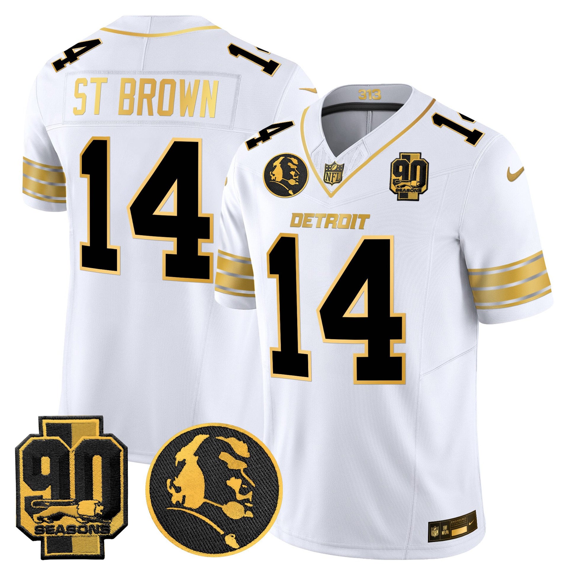 Men's Detroit Lions 2024 90th & John Madden Patch Gold Vapor Limited Jersey - All Stitched