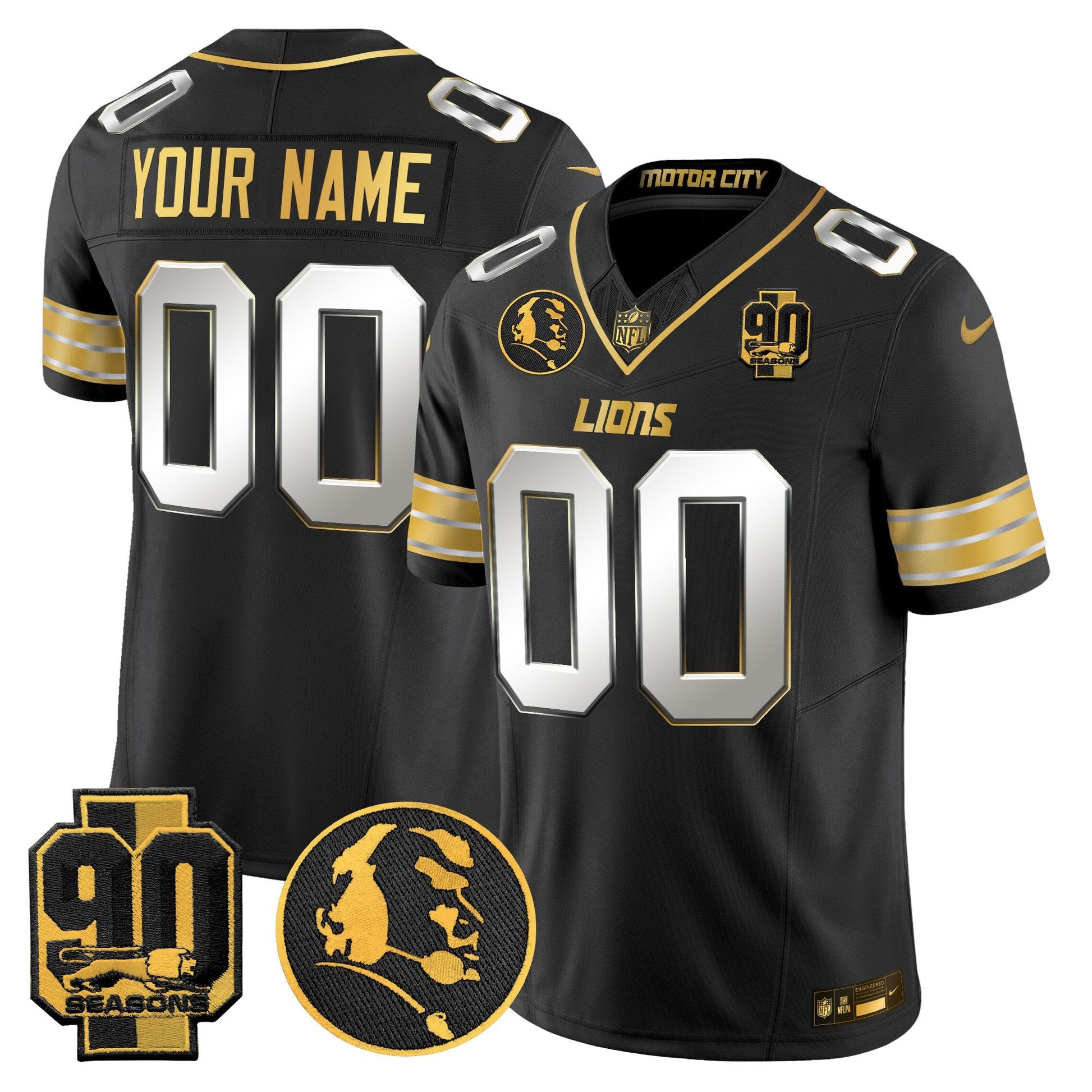 Detroit Lions 2024 90th & John Madden Patch Gold Vapor Limited Custom Jersey - All Stitched