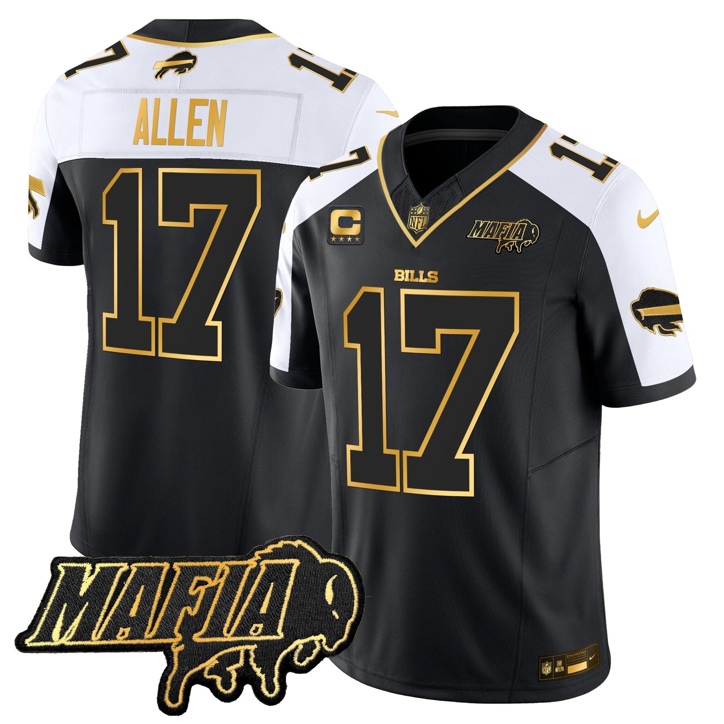 BUF 2024 Bills Mafia Patch Gold Vapor Limited Jersey - All Stitched